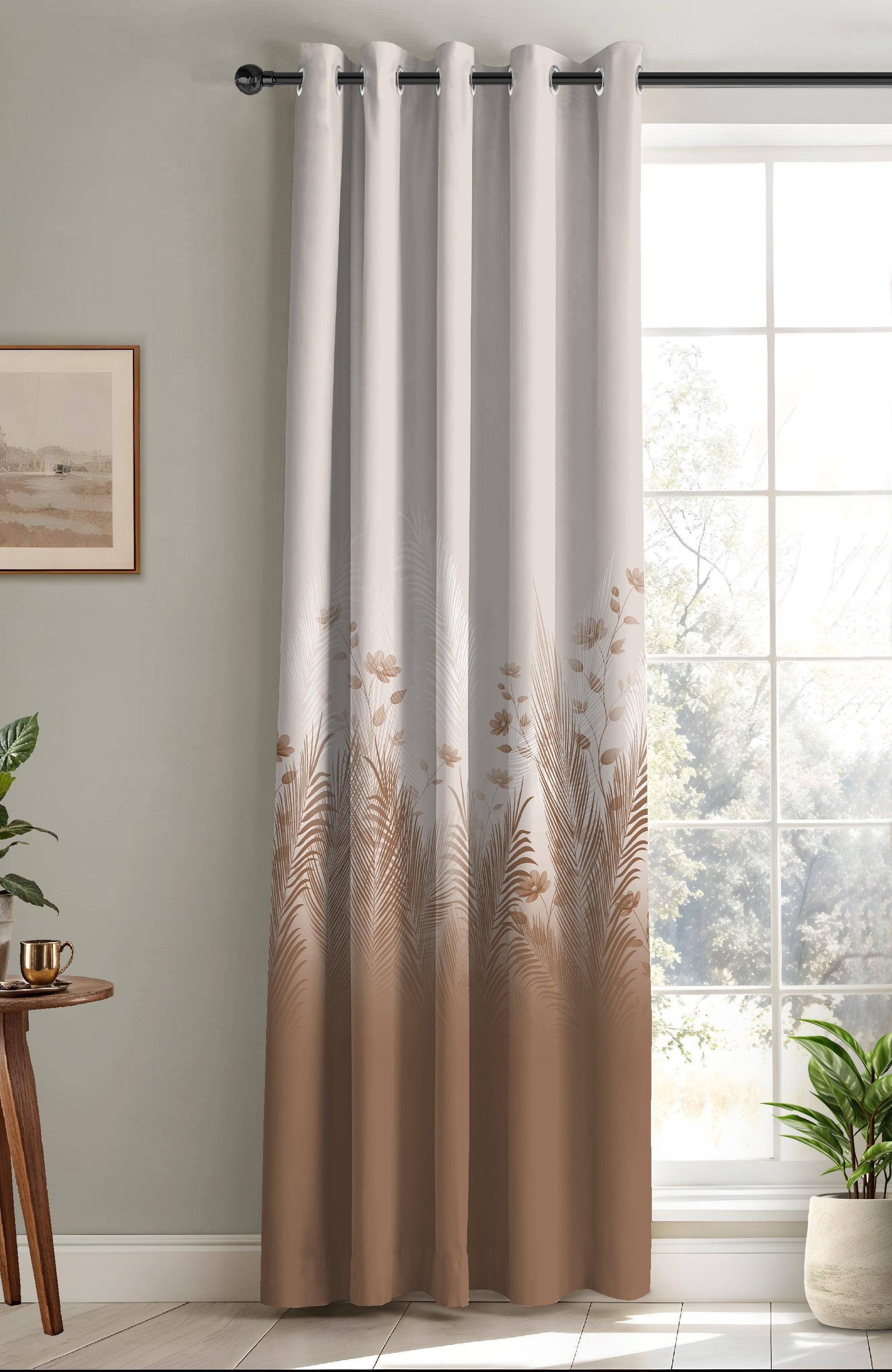 PASTORA CAMEL BROWN PRINTED ROOM DARKENING CURTAIN