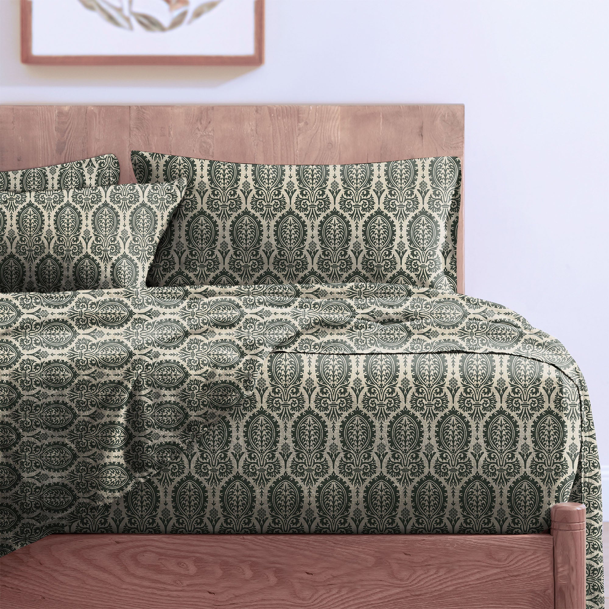 Manchester Charcoal Green Bedcover for Double Bed with 2 Pillow Covers King Size (104" X 90")