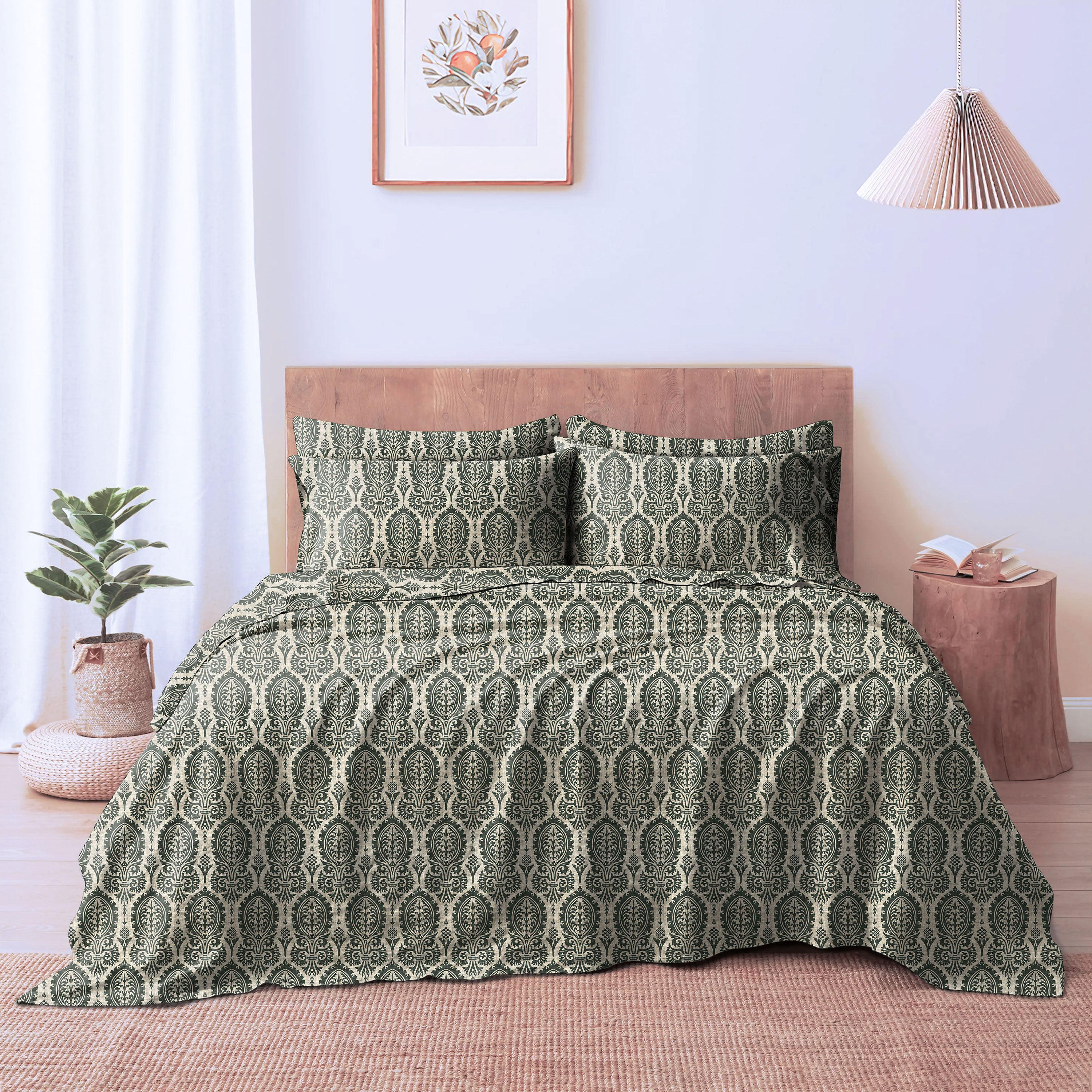 Manchester Charcoal Green Bedcover for Double Bed with 2 Pillow Covers King Size (104" X 90")