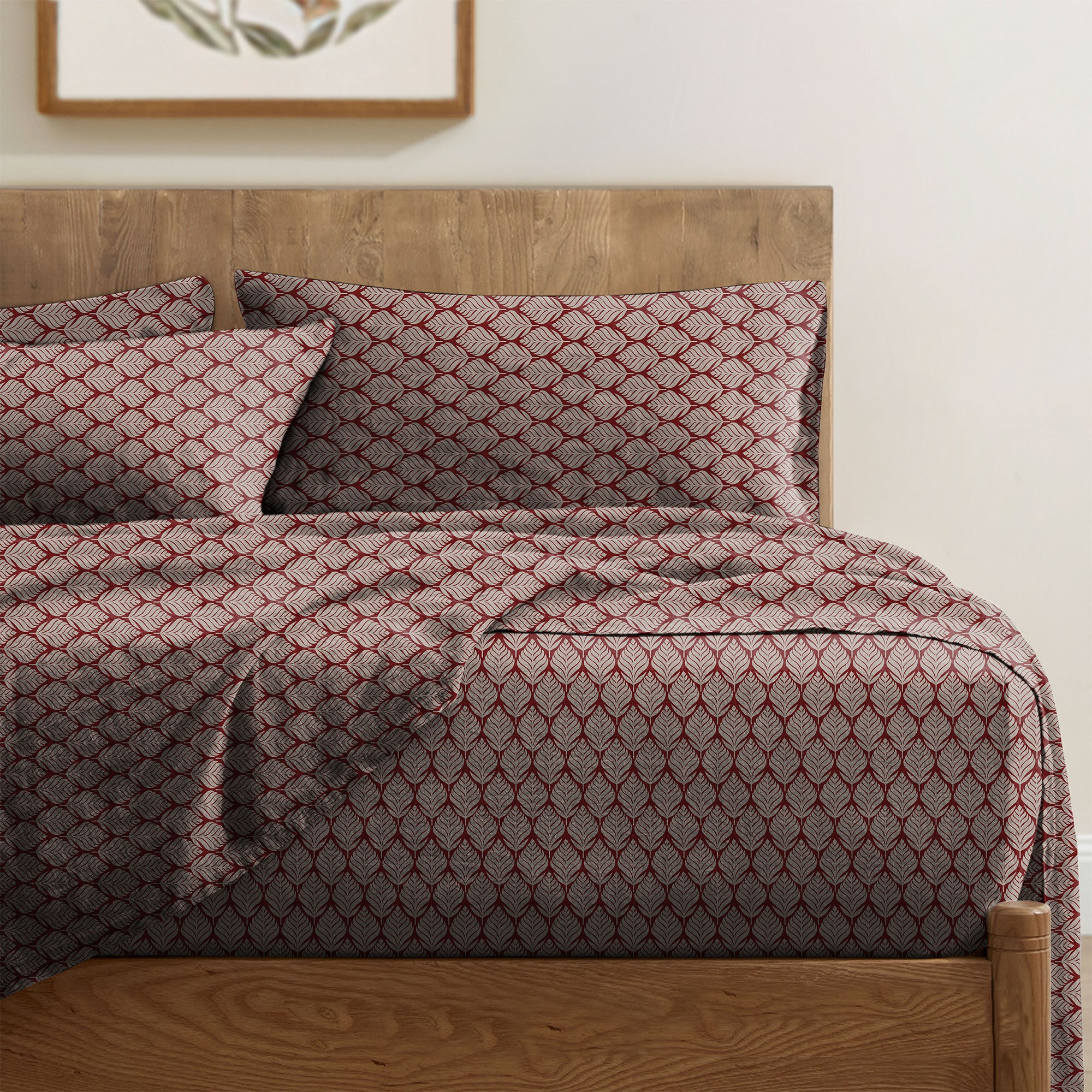 Meadow Leaf Cherrywood Bedcover for Double Bed with 2 Pillow Covers King Size (104" X 90")