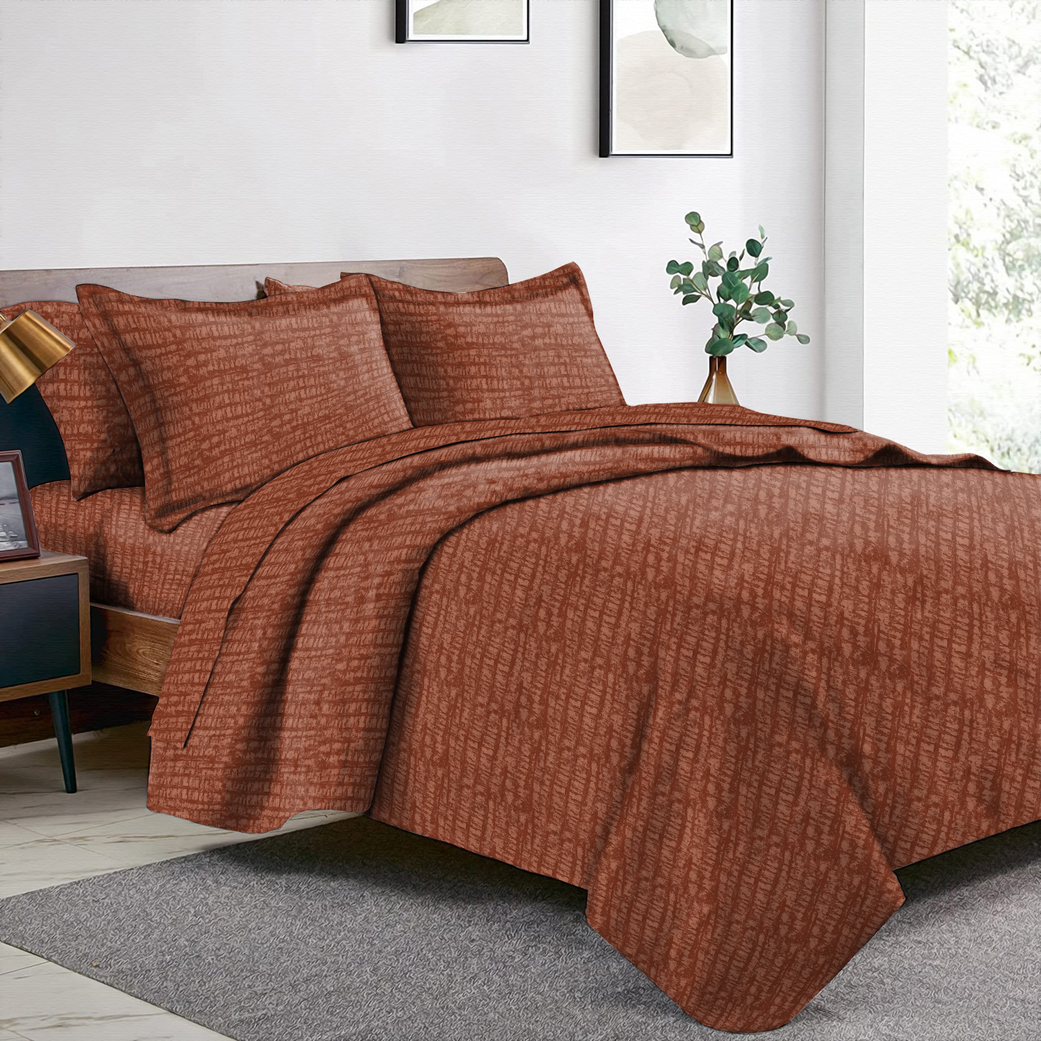 Valencia Clay Bedcover for Double Bed with 2 Pillow Covers King Size (104" X 90")