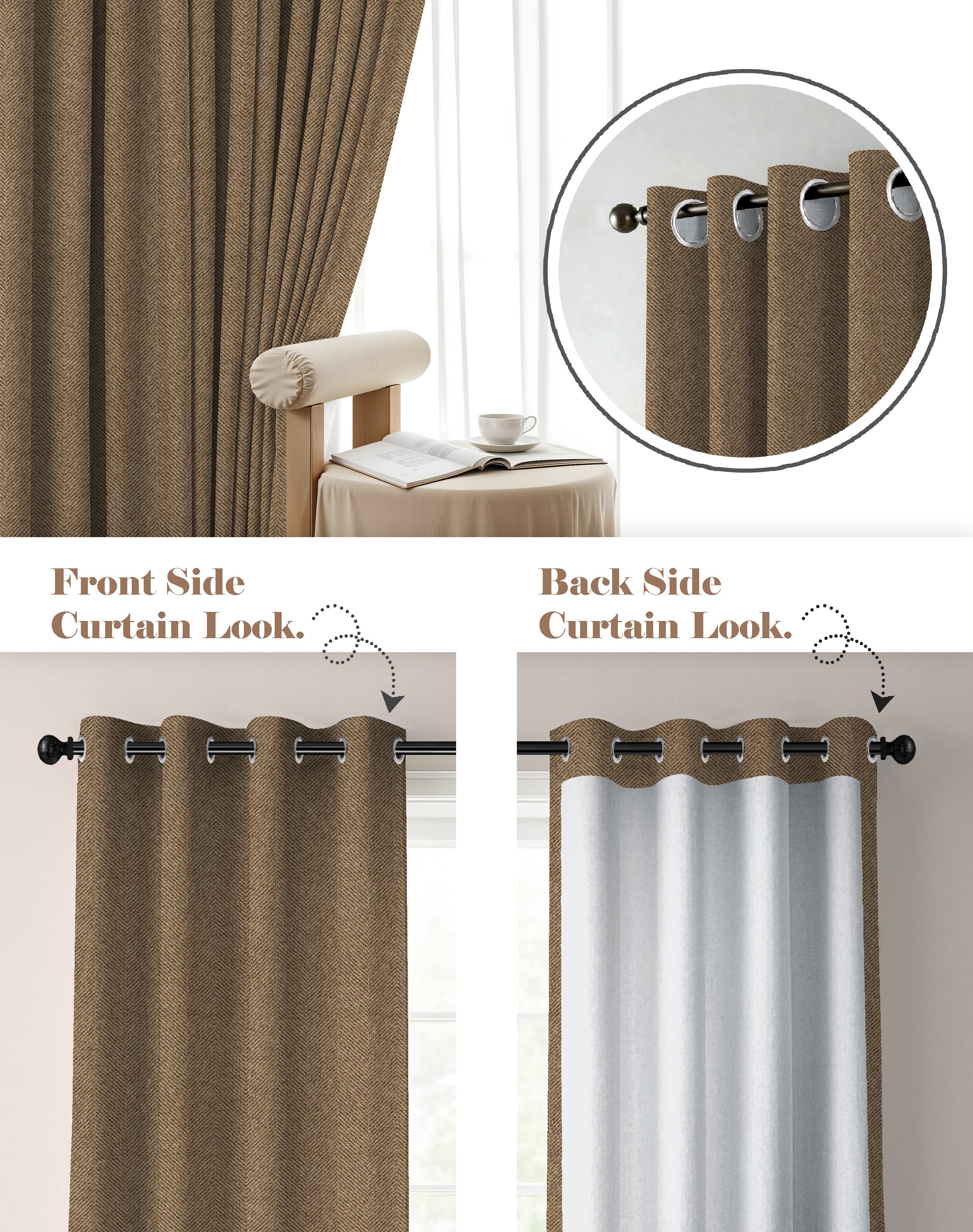 TWILLBONE COFFEE PRINTED BLACKOUT CURTAINS