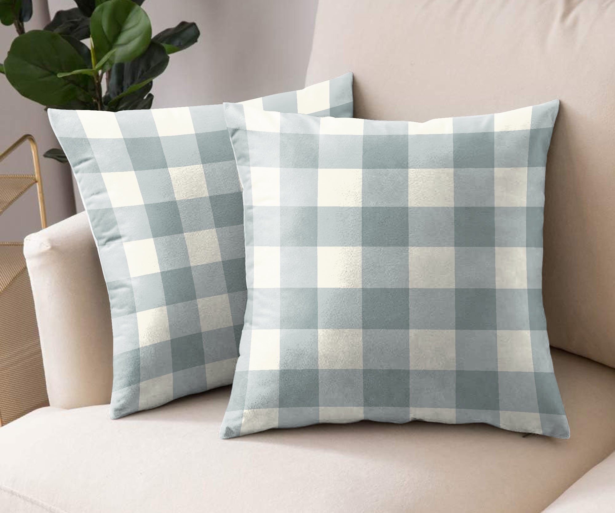 SPRING GALLERY BIG CHECK COOL GREY DIGITAL PRINTED CUSHION COVER (Pack of 2)