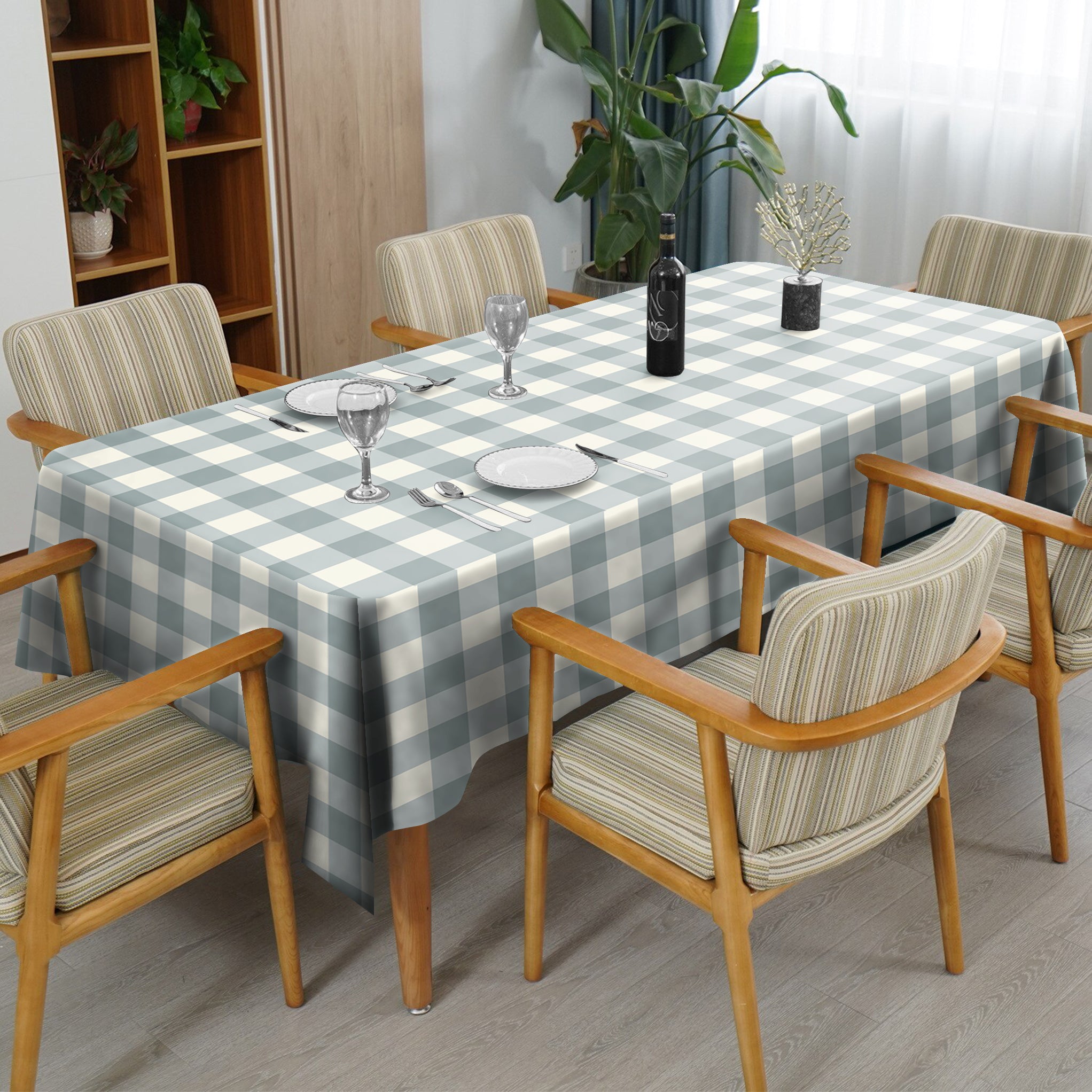 SPRING GALLERY BIG CHECK Cool Grey 6 Seater Table Cloth