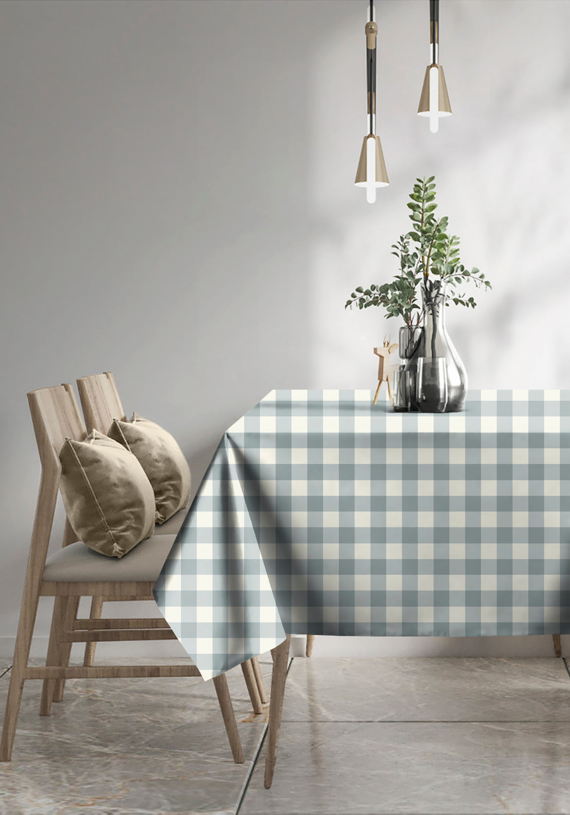 SPRING GALLERY BIG CHECK Cool Grey 6 Seater Table Cloth