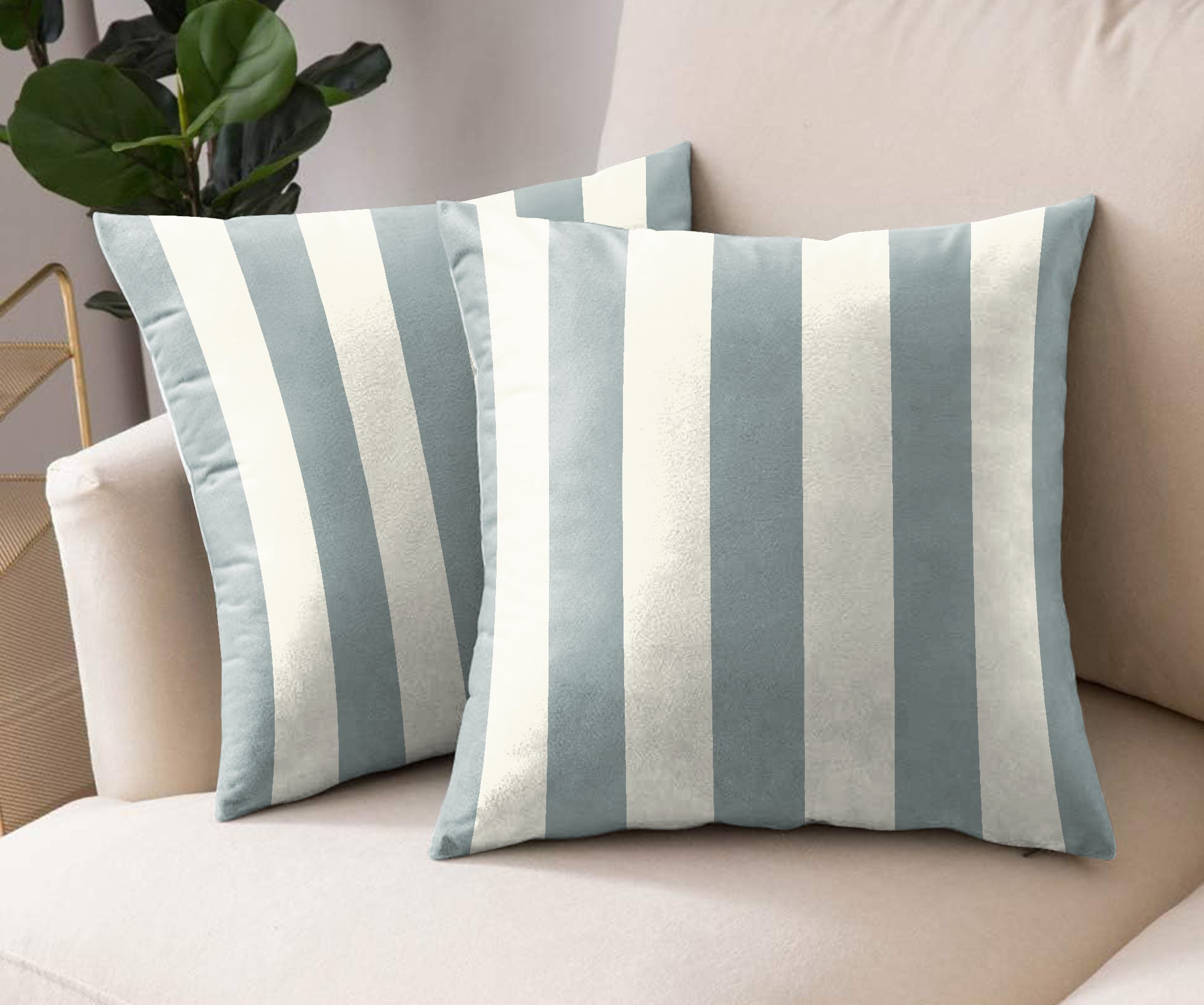 SPRING GALLERY BIG STRIPE COOL GREY DIGITAL PRINTED CUSHION COVER (Pack of 2)
