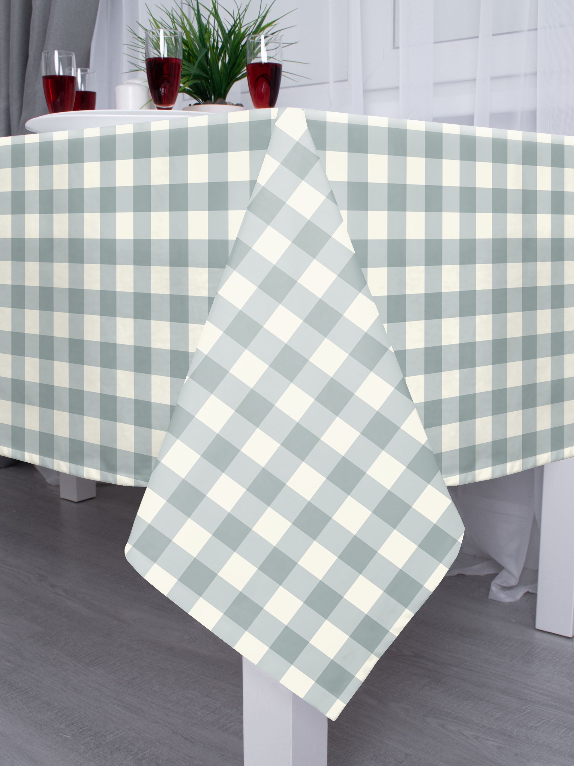 SPRING GALLERY BIG CHECK Cool Grey 6 Seater Table Cloth