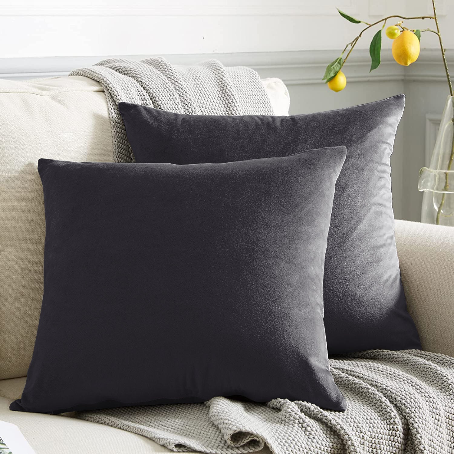 RAINBOW VELVET D-GREY-21 CUSHION COVER (Pack of 2)