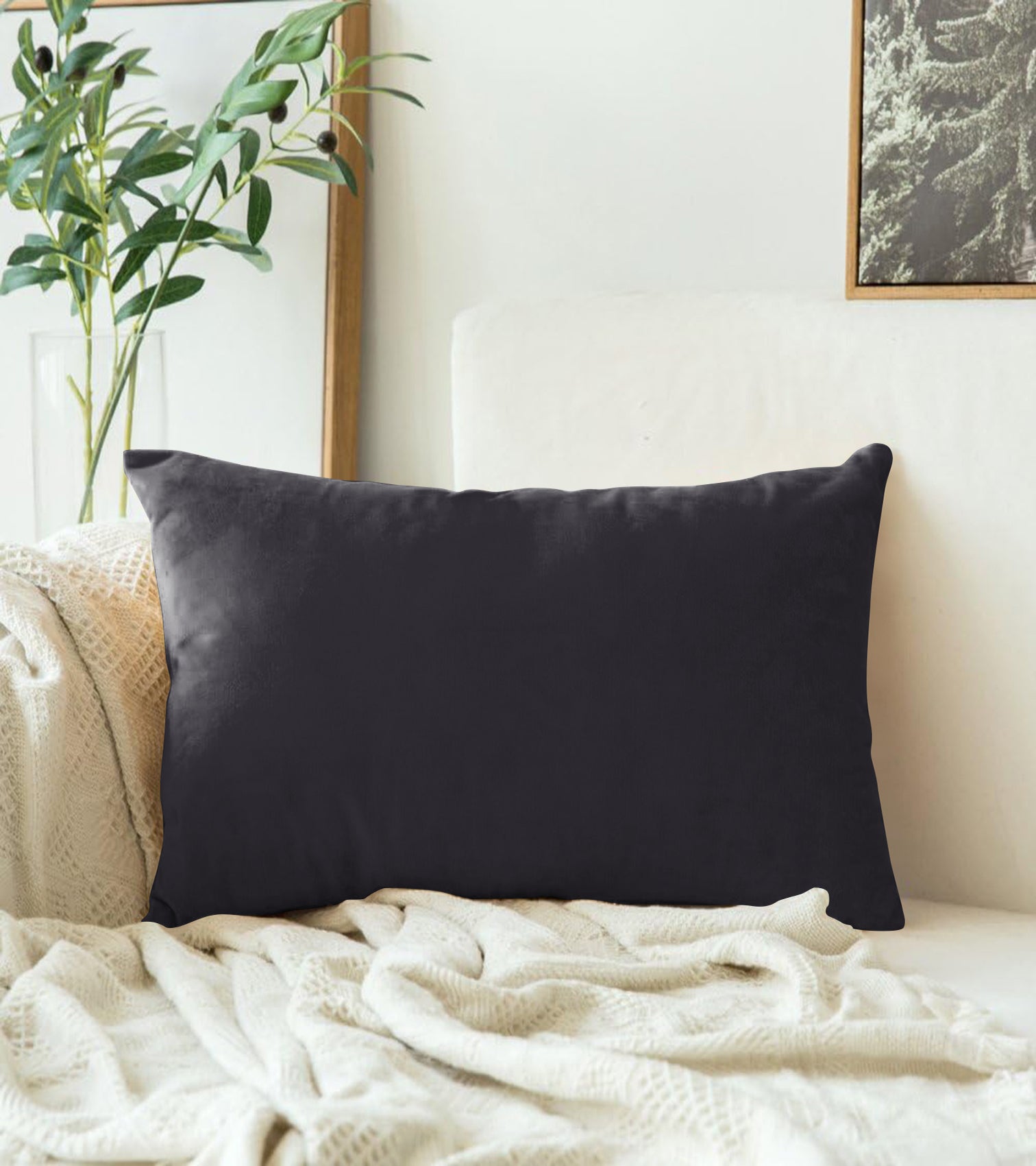 CASABLEU VELVET RECTANGULAR CUSHION COVER THROW PILLOW COVER FOR LIVING ROOM COUCH SINGLE SOFA, COLOURFUL MODERN 12 X 18 INCHES / 30 X 45 CM (COLOUR - D-GREY) (Pack of 2)