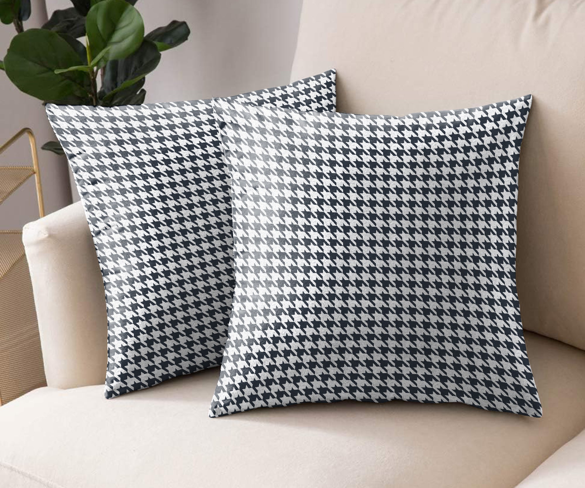 HOUNDSTOOTH D-GREY DIGITAL PRINTED CUSHION COVER (Pack of 2)