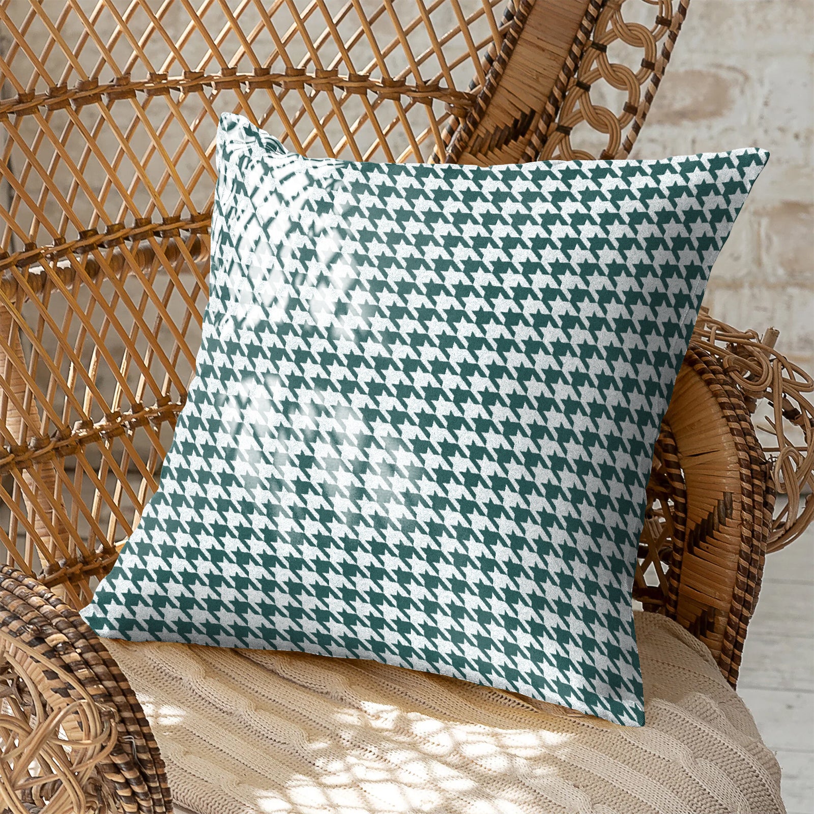 HOUNDSTOOTH DARK SEA GREEN DIGITAL PRINTED CUSHION COVER (Pack of 2)