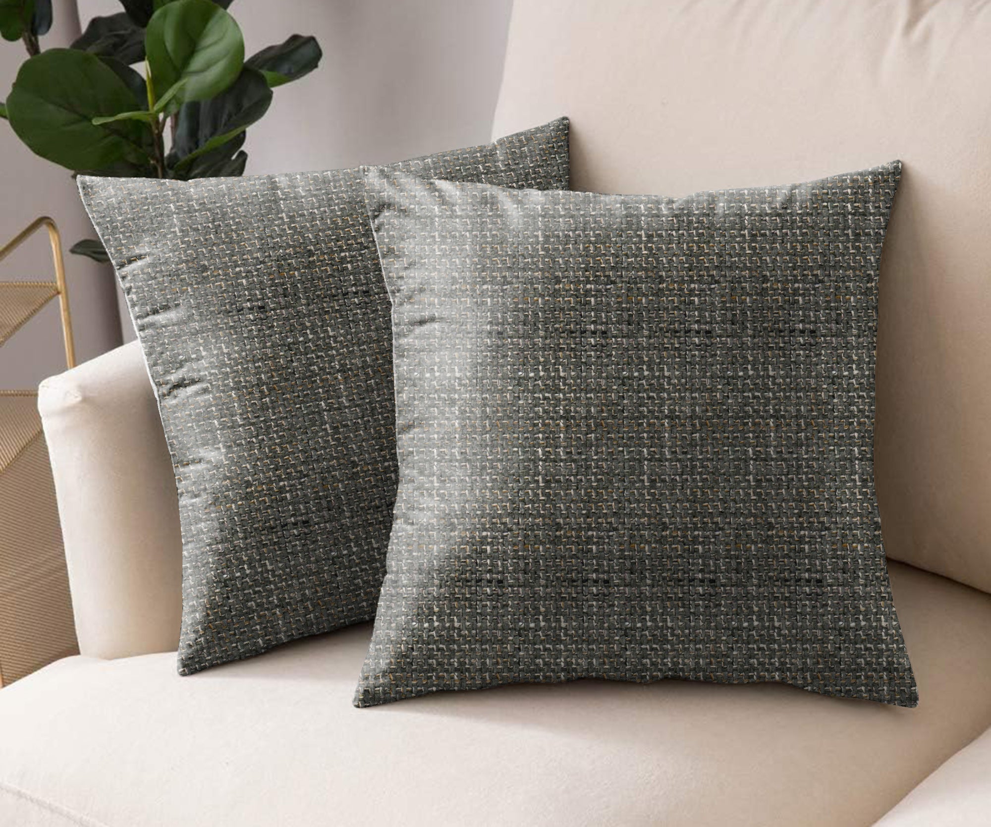 DELUXE TEX GREY DIGITAL PRINTED CUSHION COVER (Pack of 2)