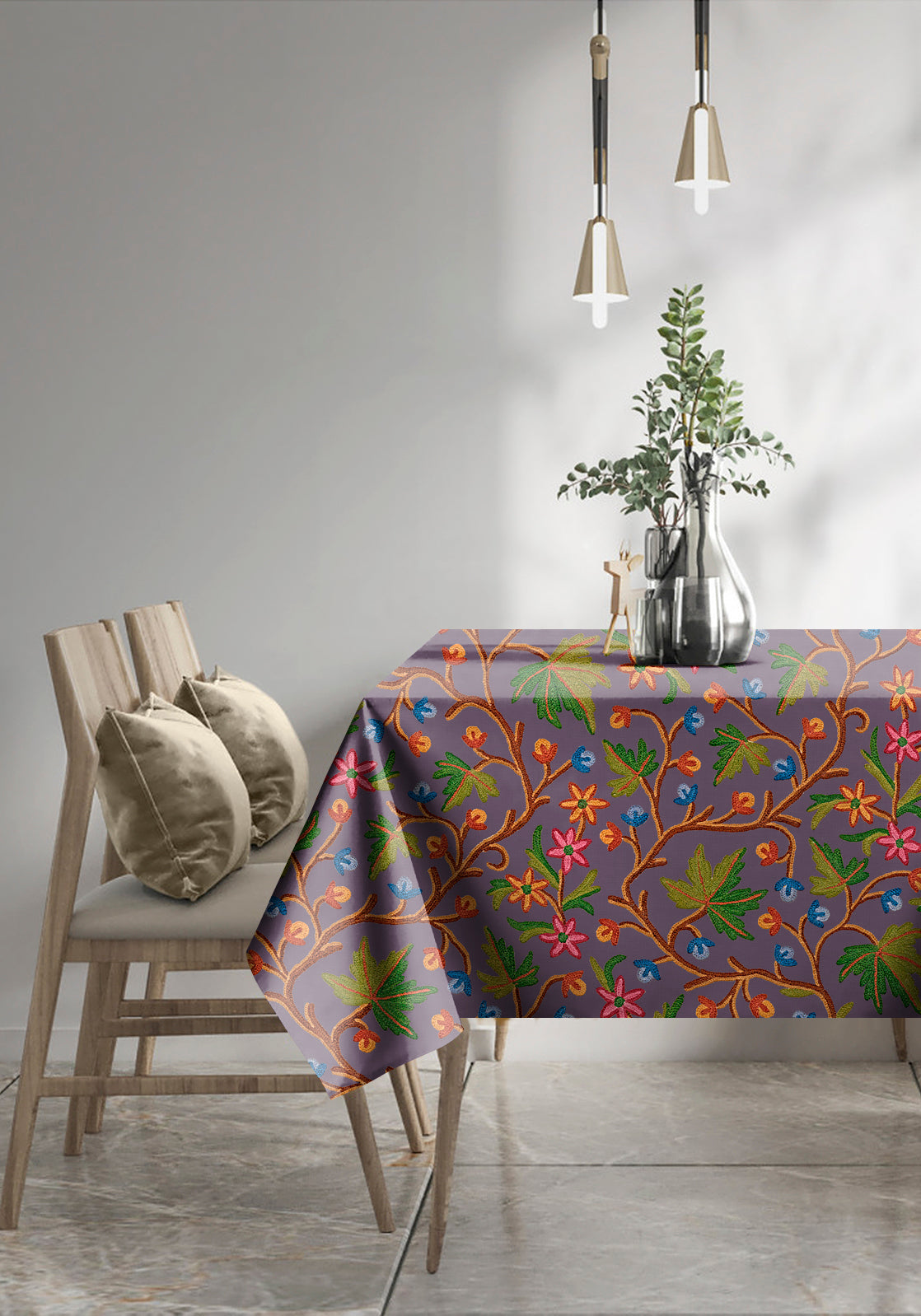 VAROSKI KASHMIRI DOLPHIN GREY TABLE CLOTH