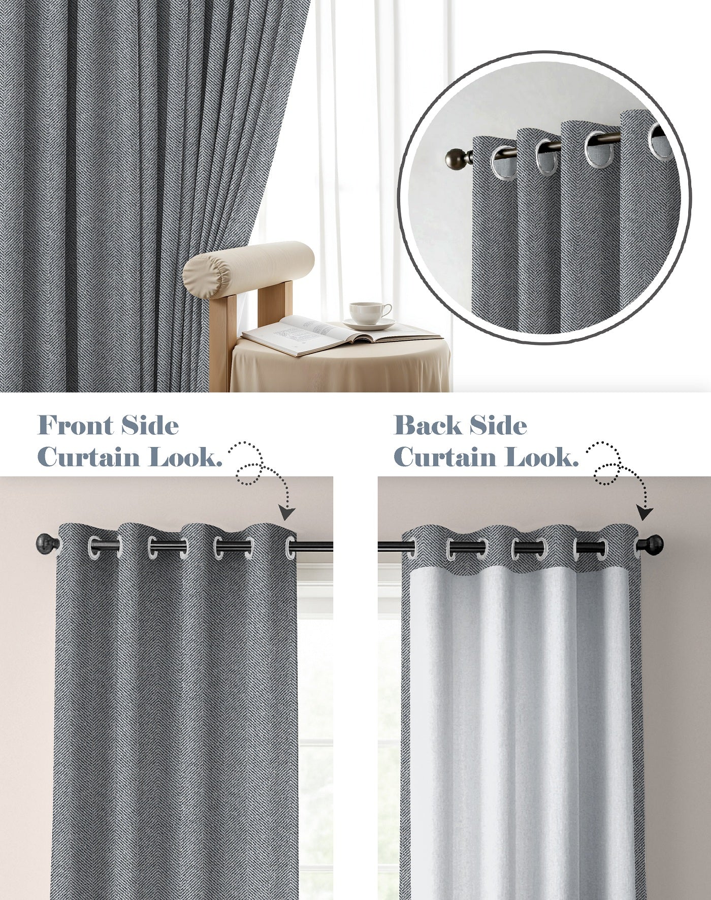 TWILLBONE TEX GREY PRINTED BLACKOUT CURTAINS