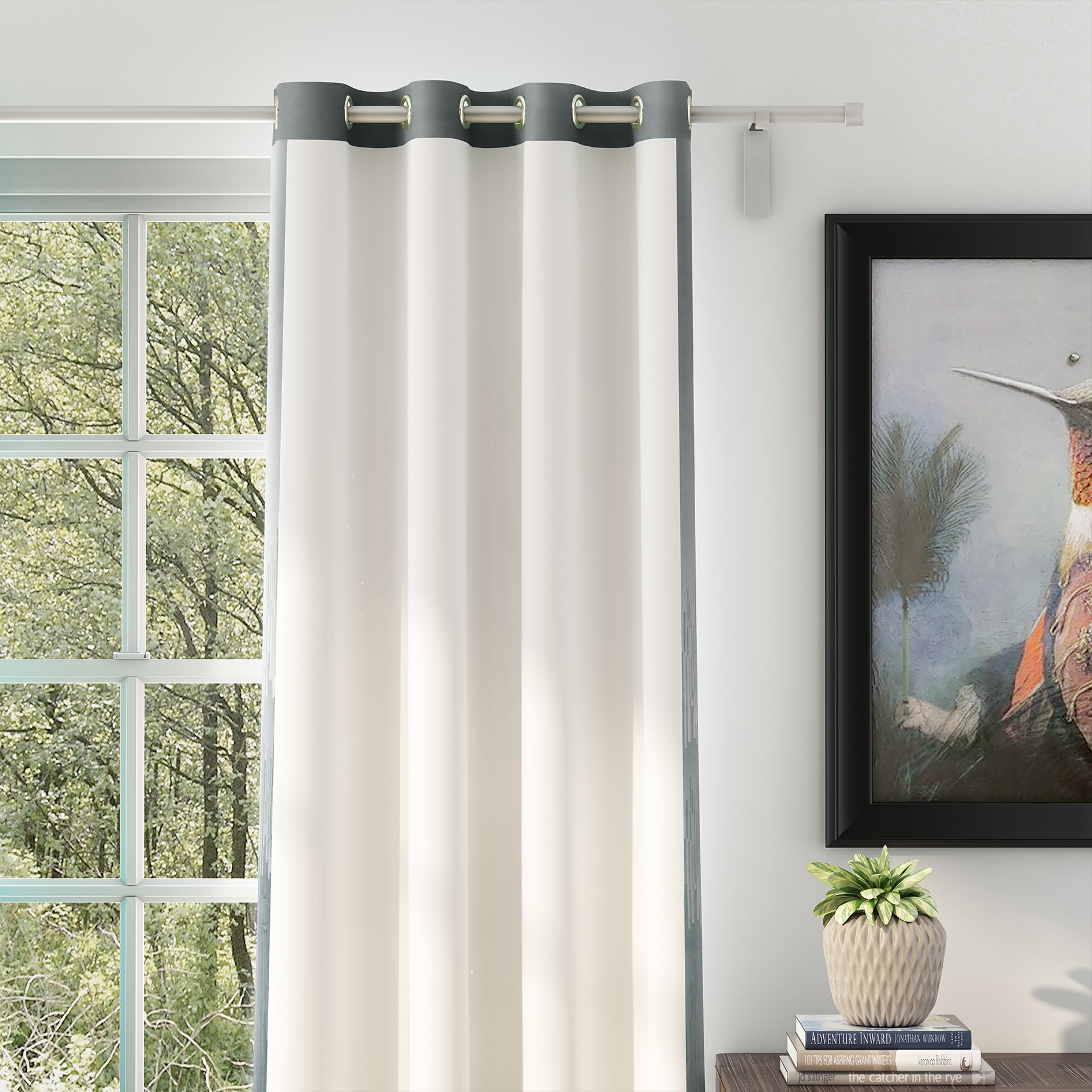 KUDO GREY PRINTED BLACKOUT CURTAIN