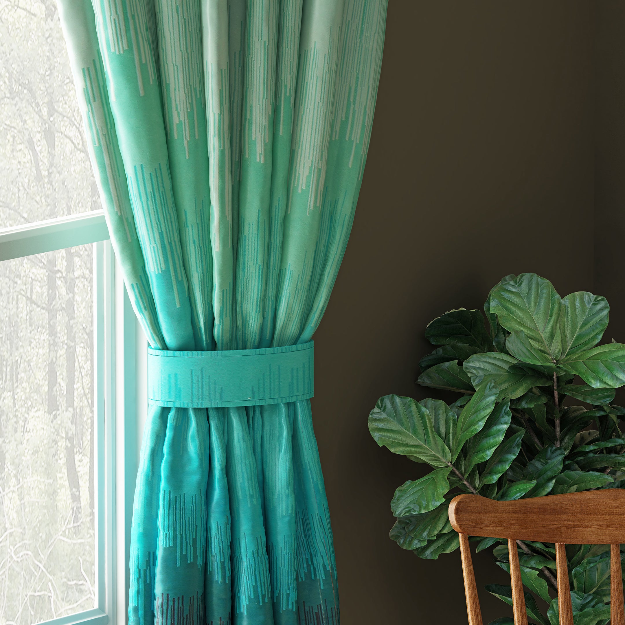 KUDO TEAL PRINTED BLACKOUT CURTAIN
