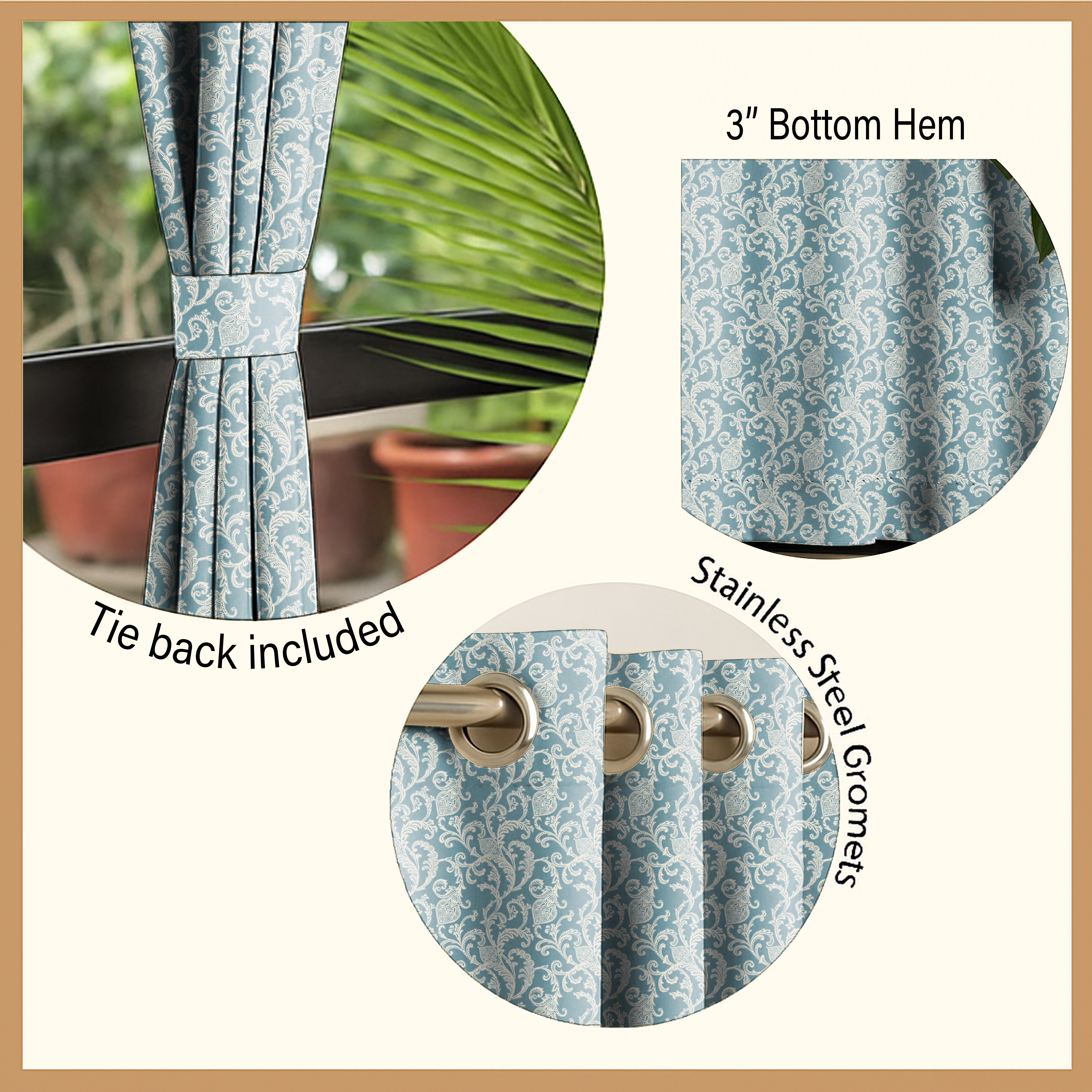KOCHIN MATTY TEAL PRINTED ROOM DARKENER/100% BLACKOUT CURTAIN