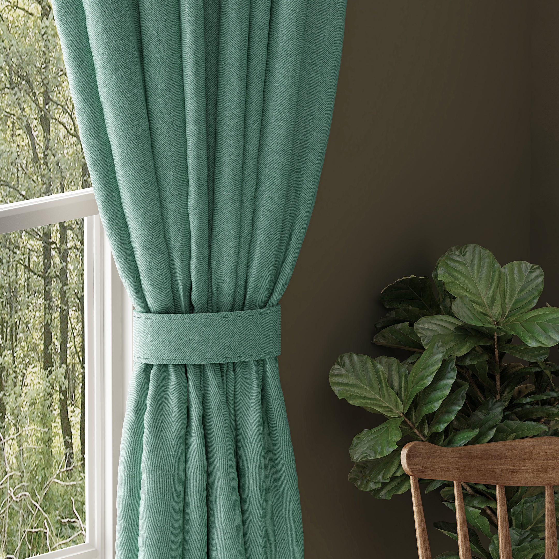 HERRINGBONE TEAL PRINTED BLACKOUT CURTAIN