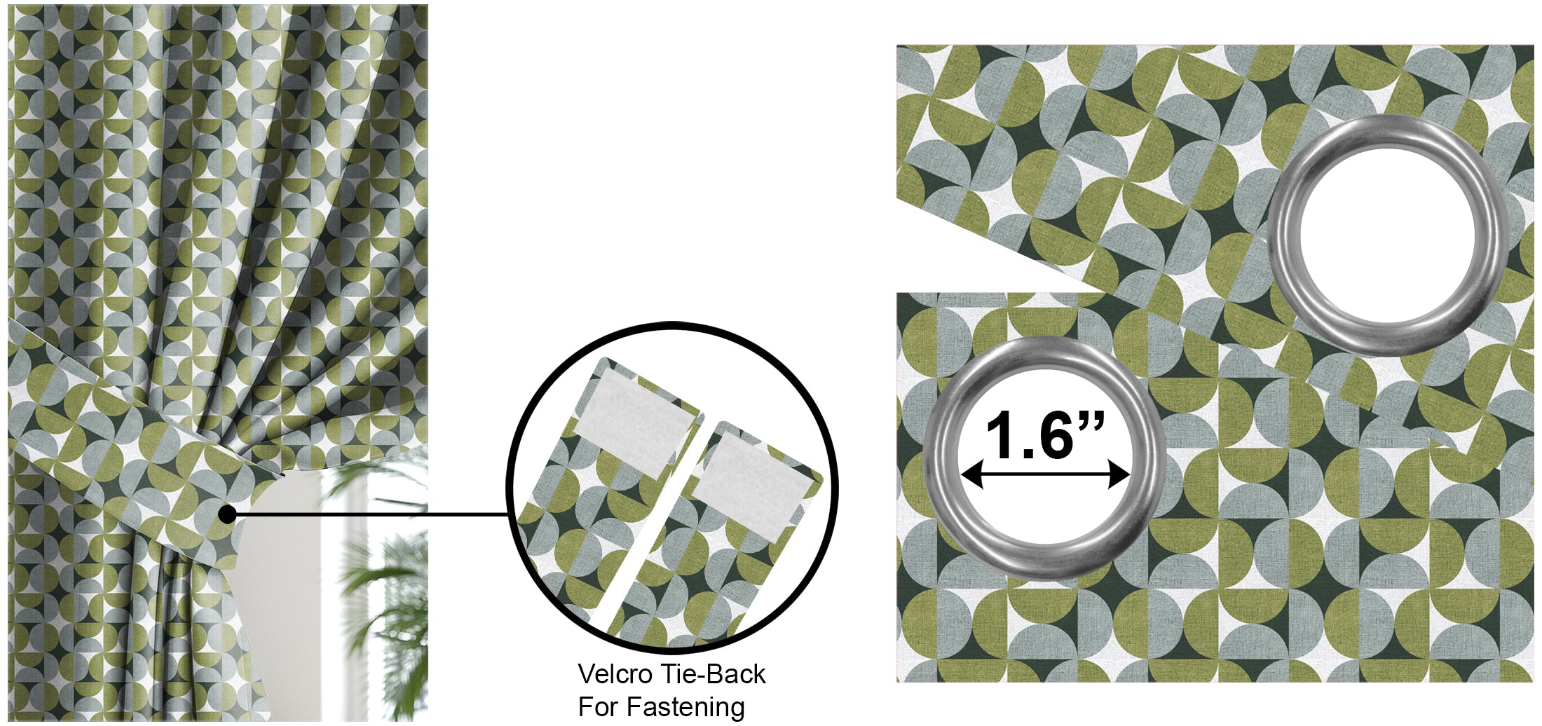 ILLUSION CIRCLE BLACKOUT CURTAIN OLIVE/GREY