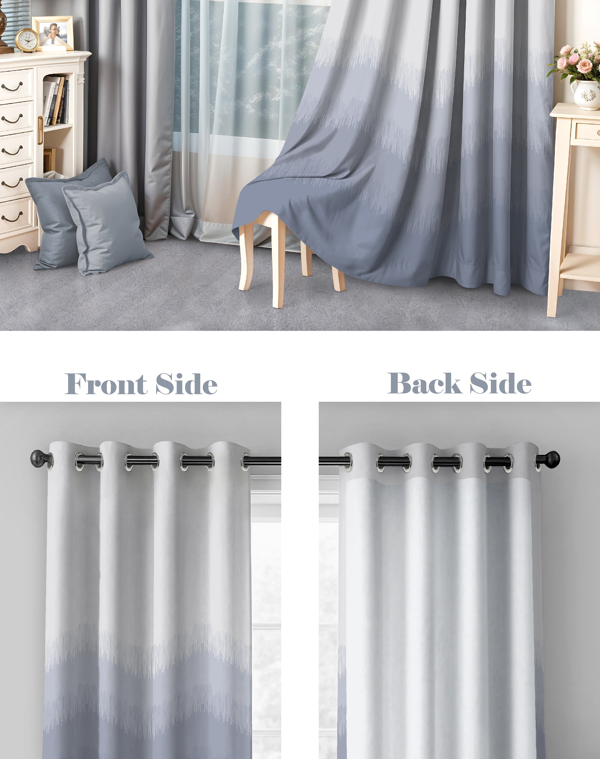 KIVO SKY BLUE DIGITAL PRINTED BLACKOUT CURTAINS