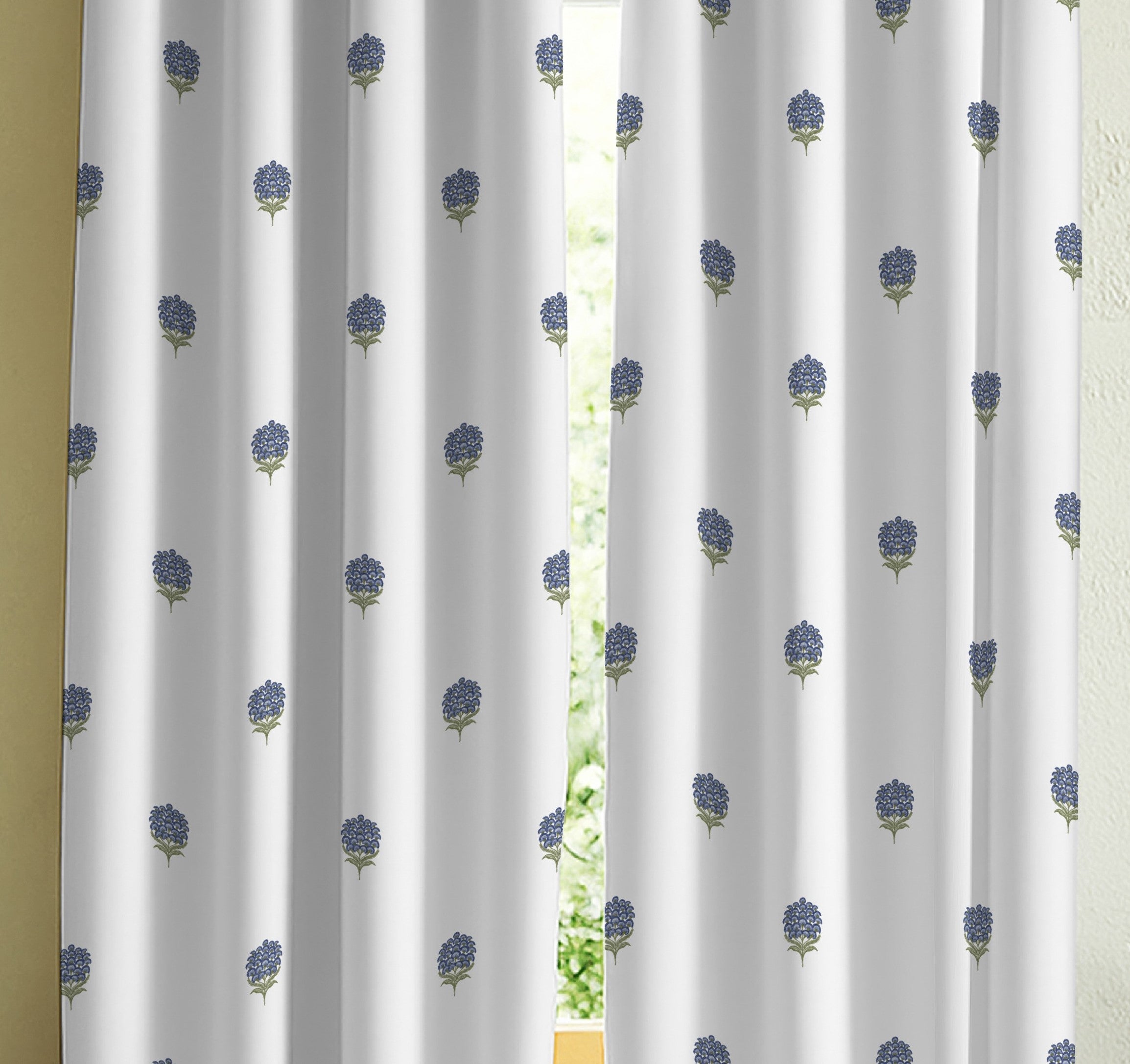 POKHARA MATTY BLUE PRINTED ROOM DARKENER/100% BLACKOUT CURTAIN