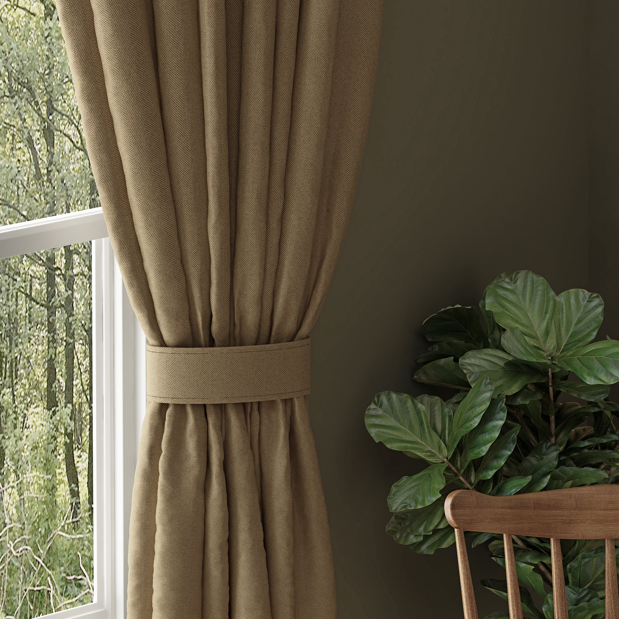 HERRINGBONE COFFEE PRINTED BLACKOUT CURTAIN