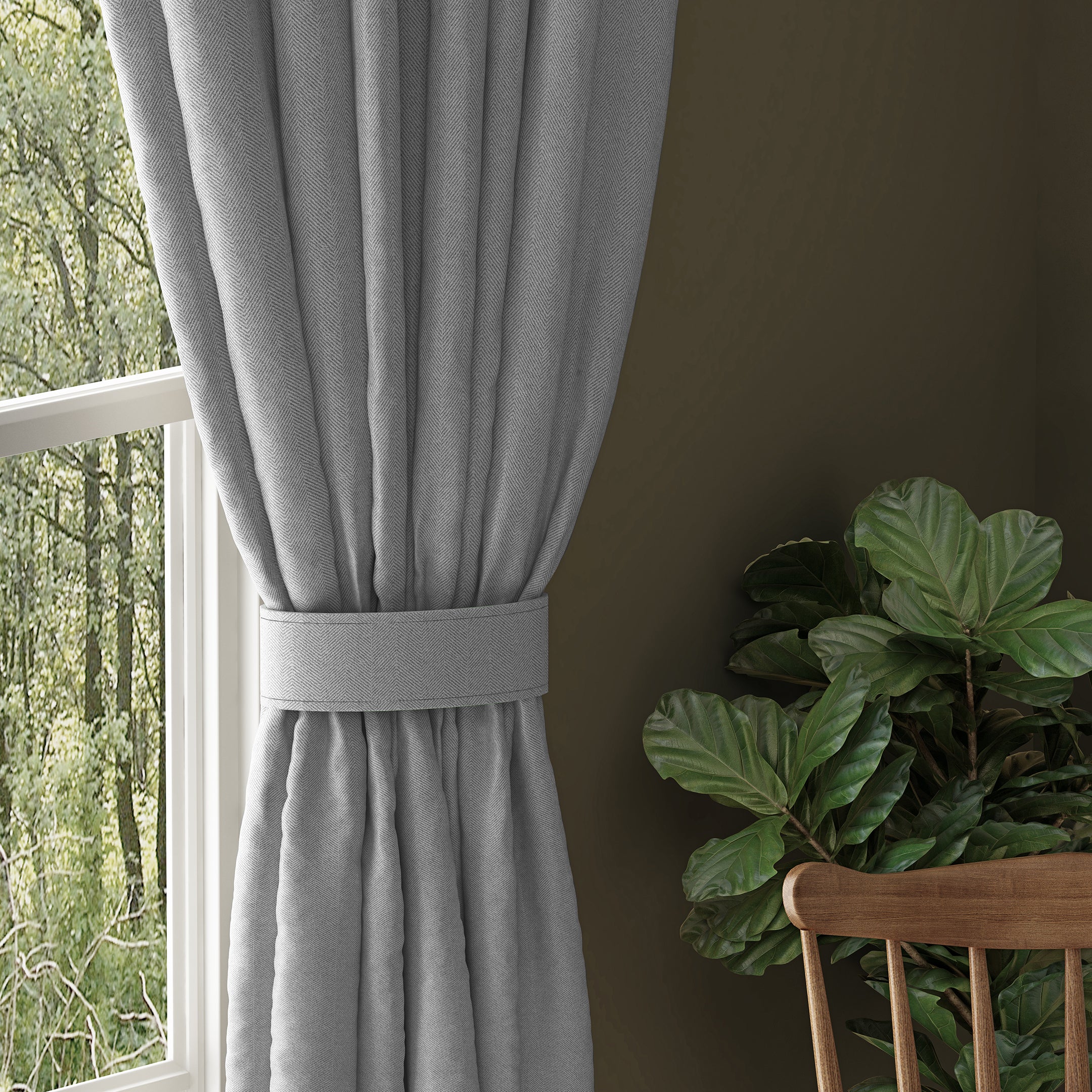 HERRINGBONE GREY PRINTED BLACKOUT CURTAINS