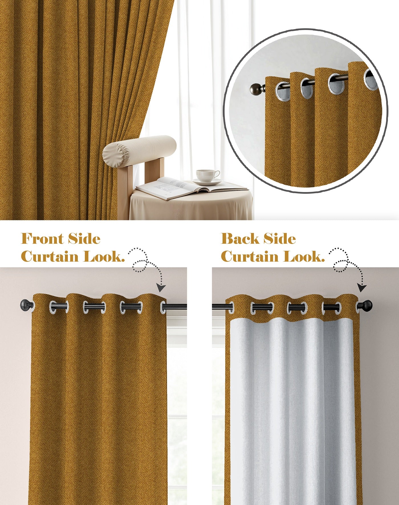TWILLBONE DARK MUSTARD PRINTED BLACKOUT CURTAINS