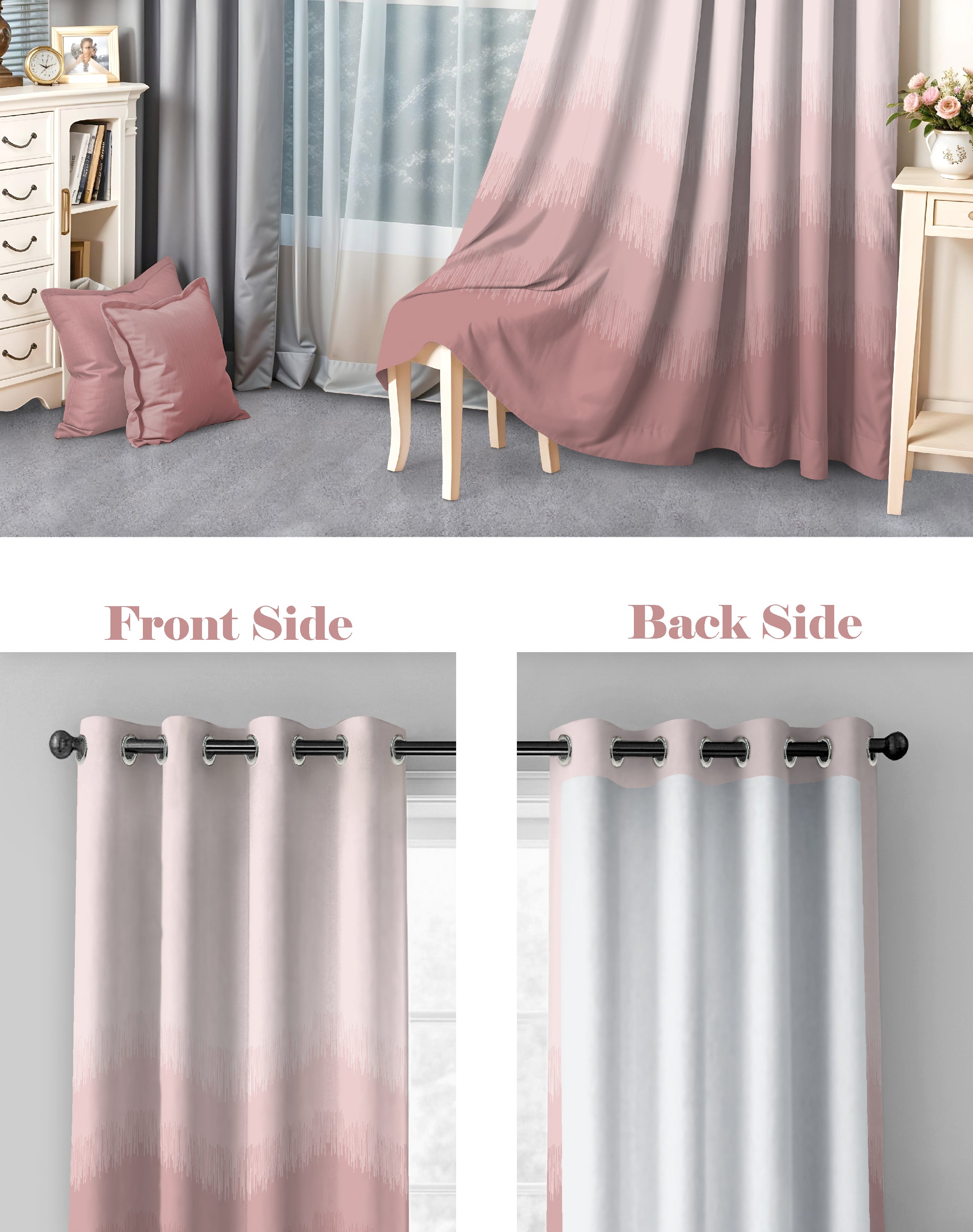 KIVO PINK DIGITAL PRINTED BLACKOUT CURTAINS