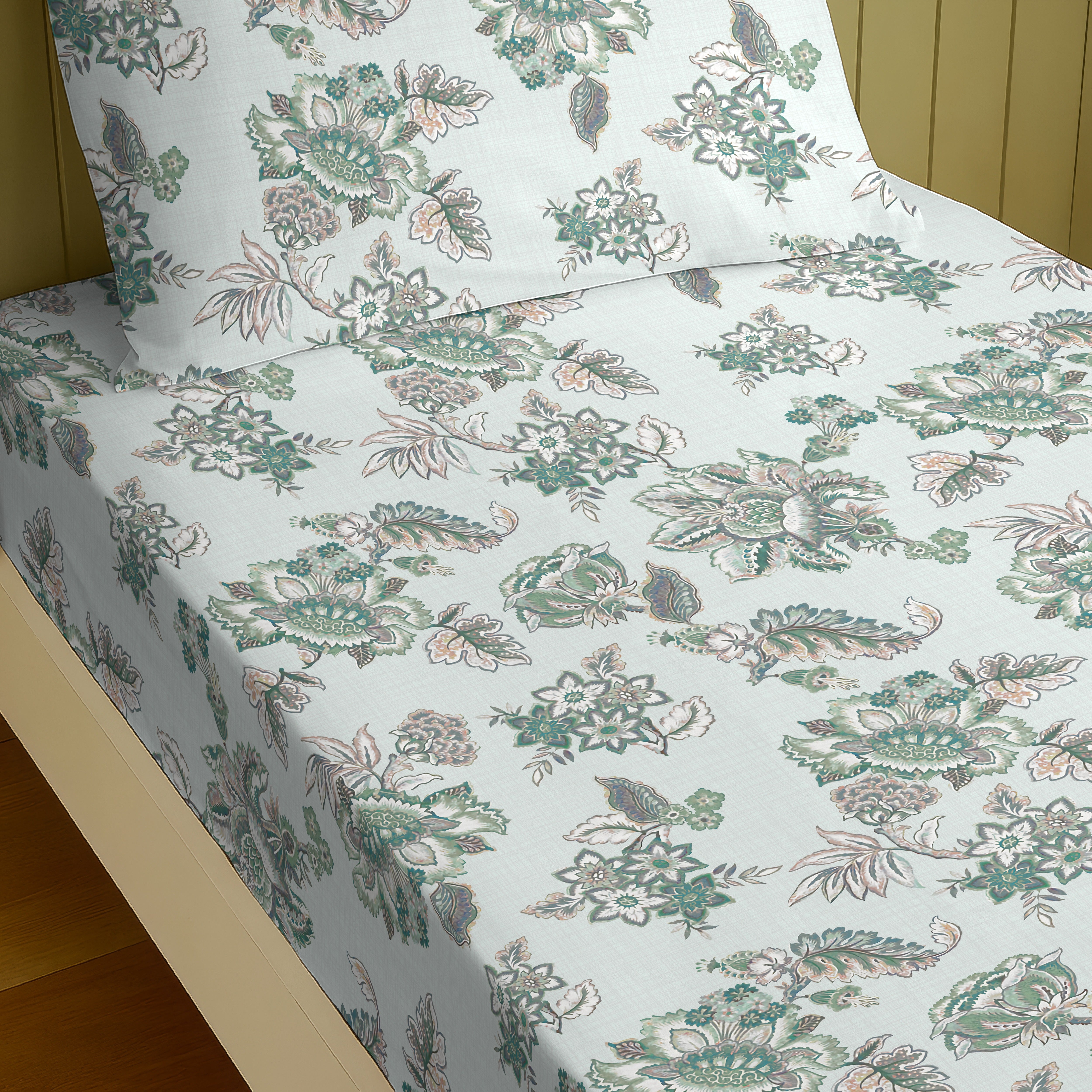 ANZIO LIGHTGREEN BEDSHEET WITH PILLOWCOVER