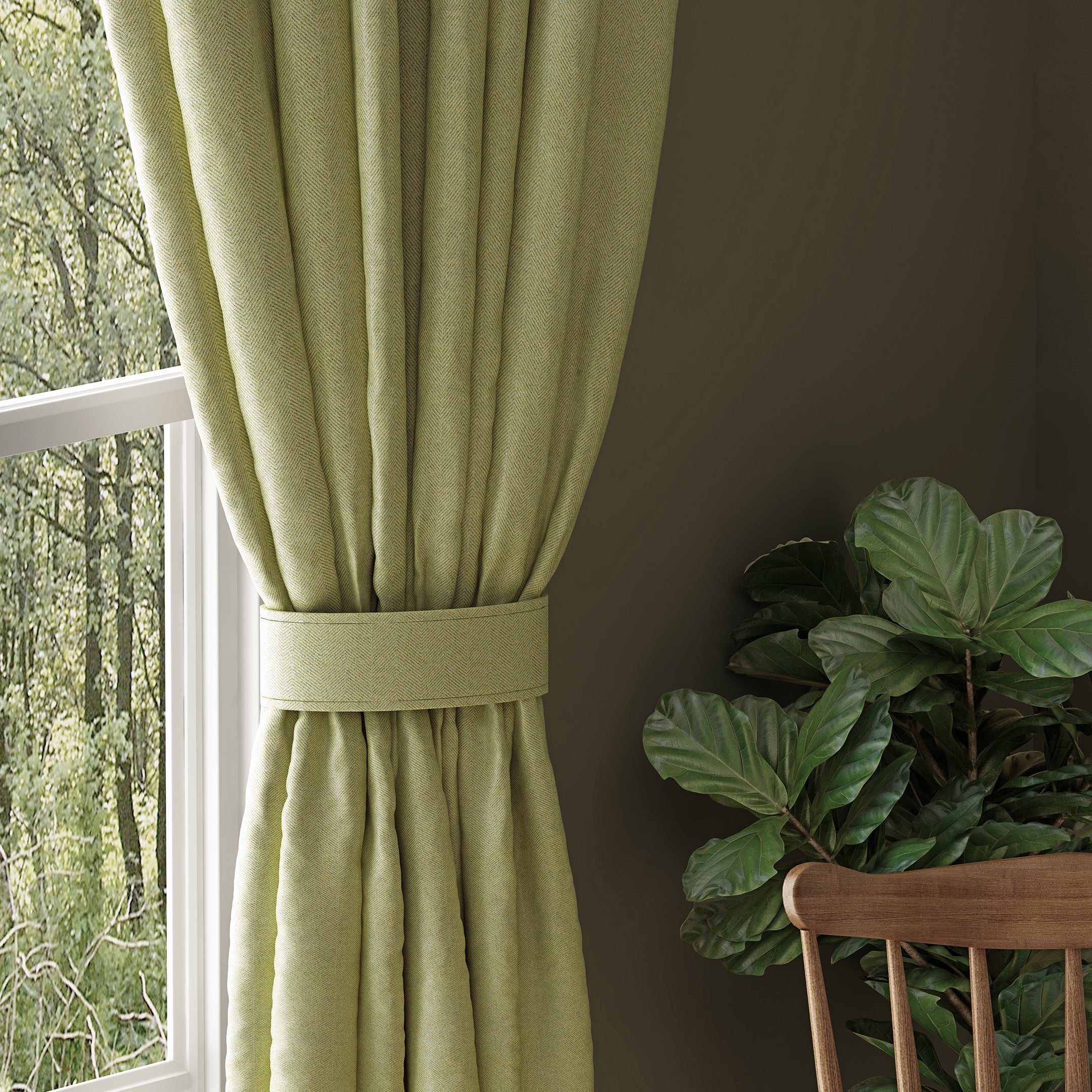 HERRINGBONE L GREEN PRINTED BLACKOUT CURTAINS