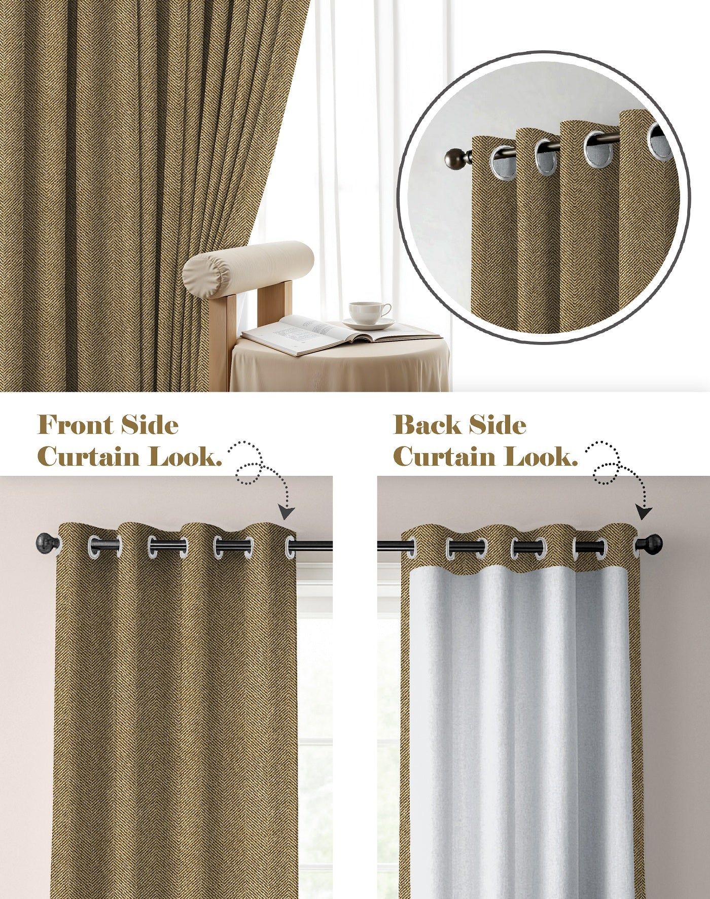 TWILLBONE DARK BROWN PRINTED BLACKOUT CURTAINS