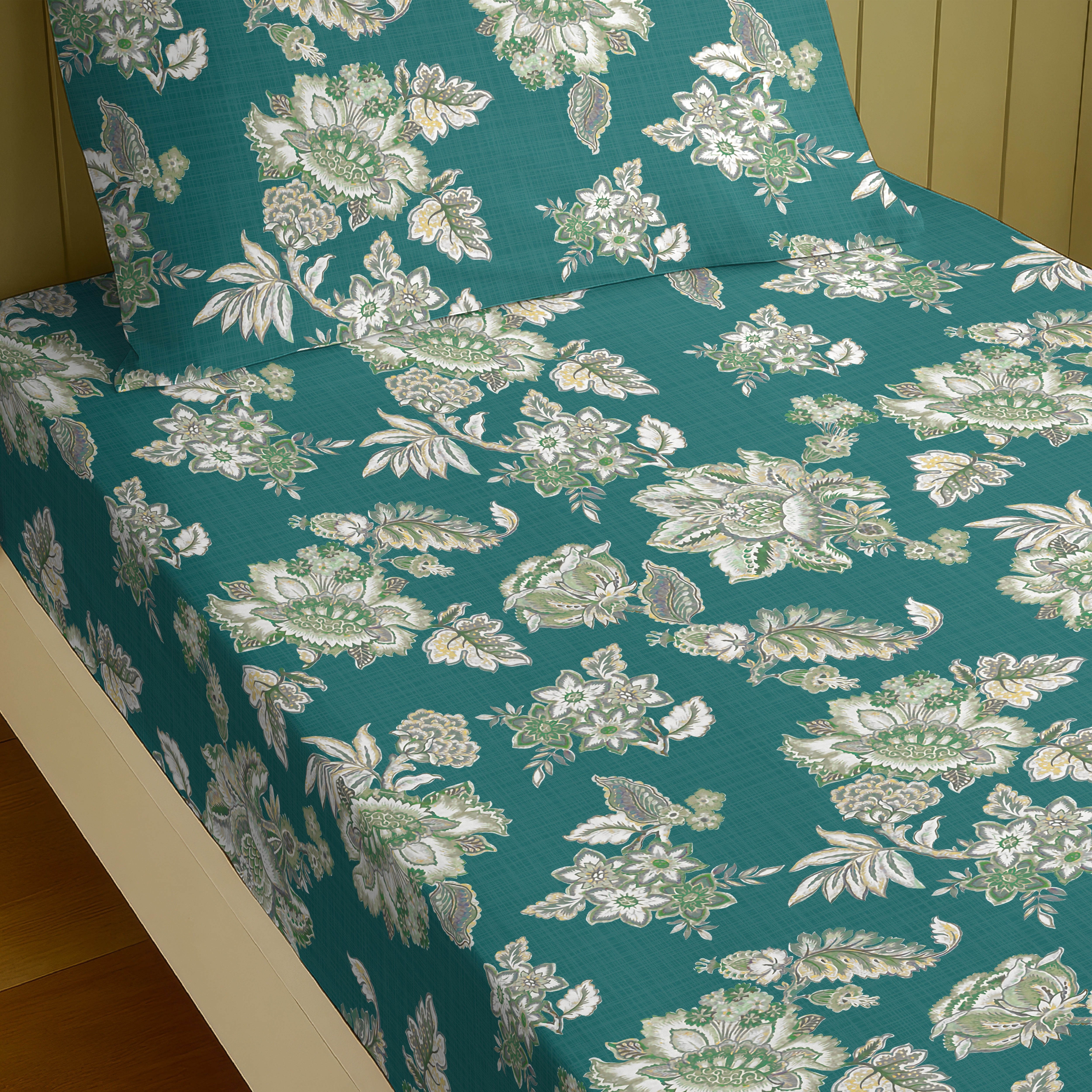 ANZIO TEAL BEDSHEET WITH PILLOWCOVER