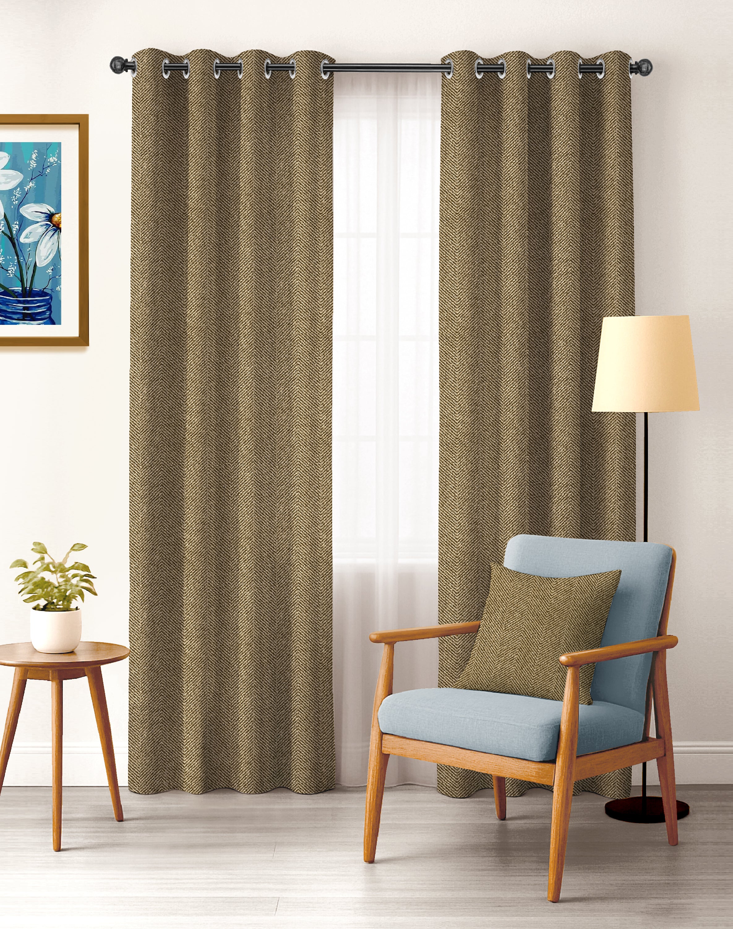 TWILLBONE DARK BROWN PRINTED BLACKOUT CURTAINS