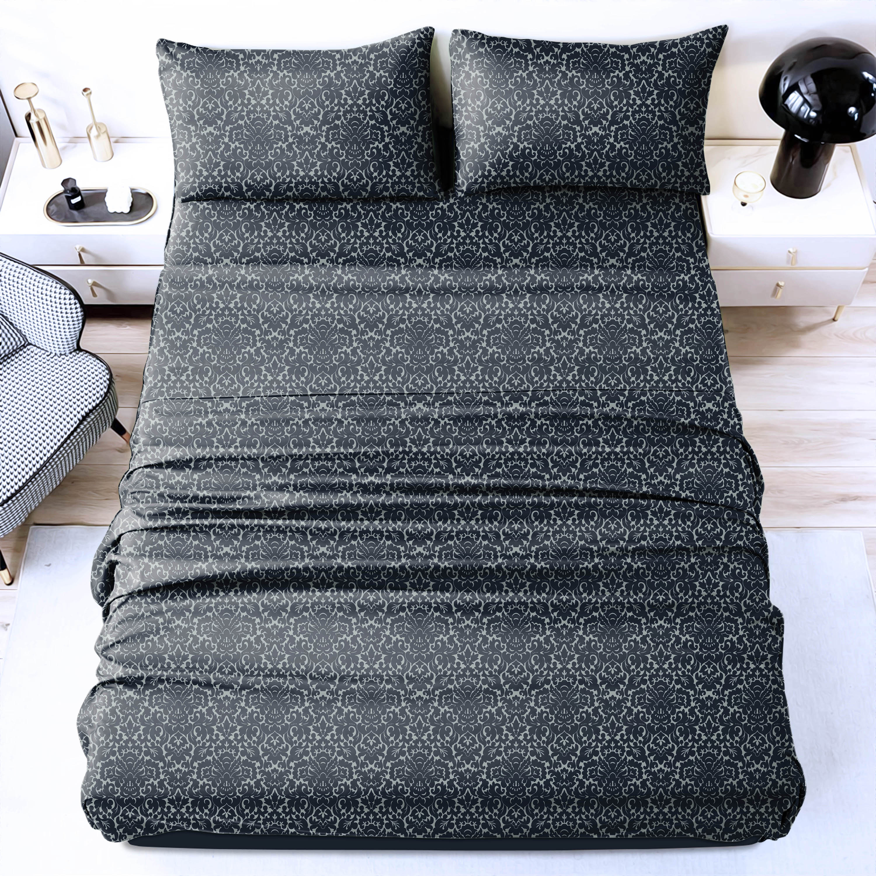 Casableu Microfiber Sydney Dark Blue Bedcover for Double Bed with 2 Pillow Covers King Size (104" X 90")