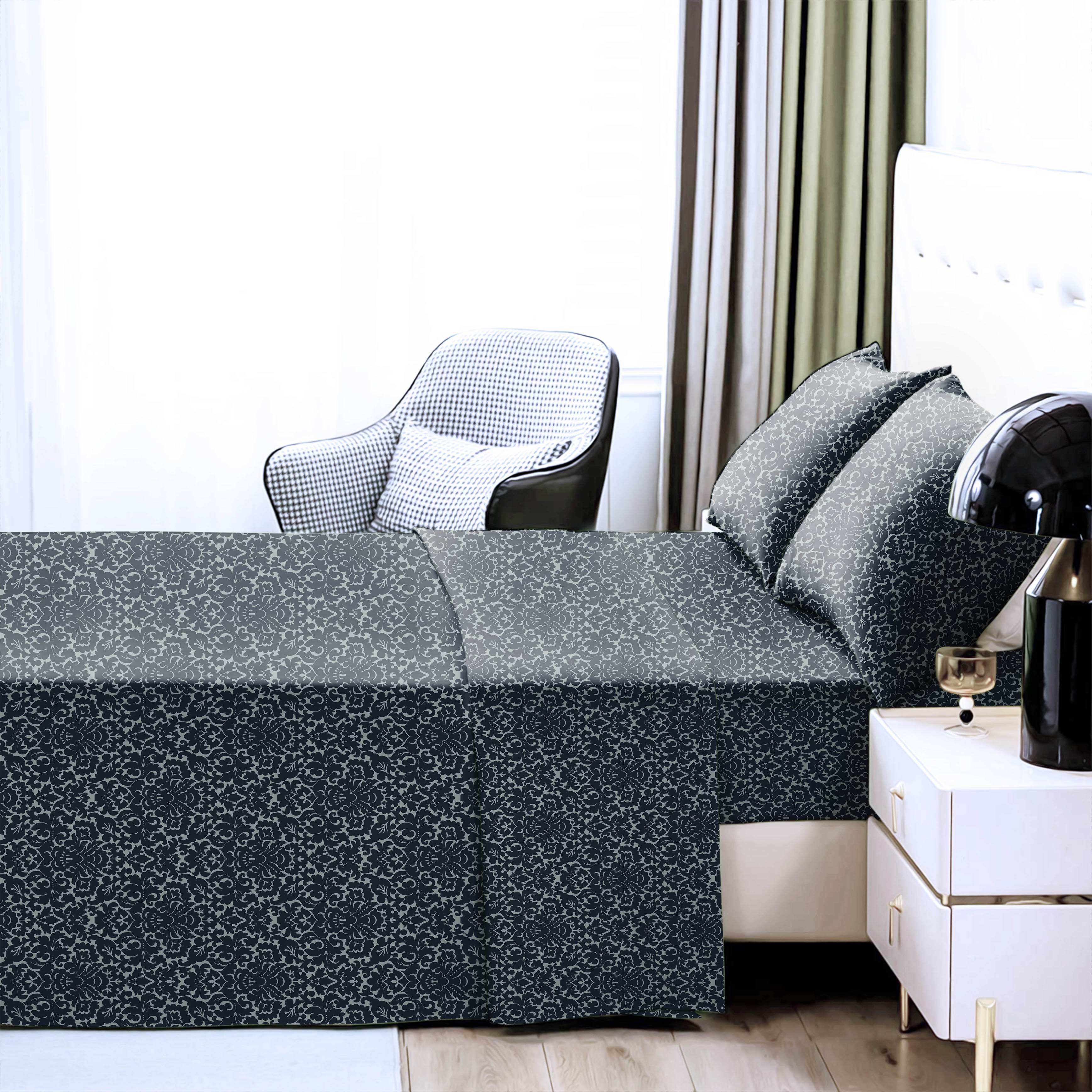 Casableu Microfiber Sydney Dark Blue Bedcover for Double Bed with 2 Pillow Covers King Size (104" X 90")