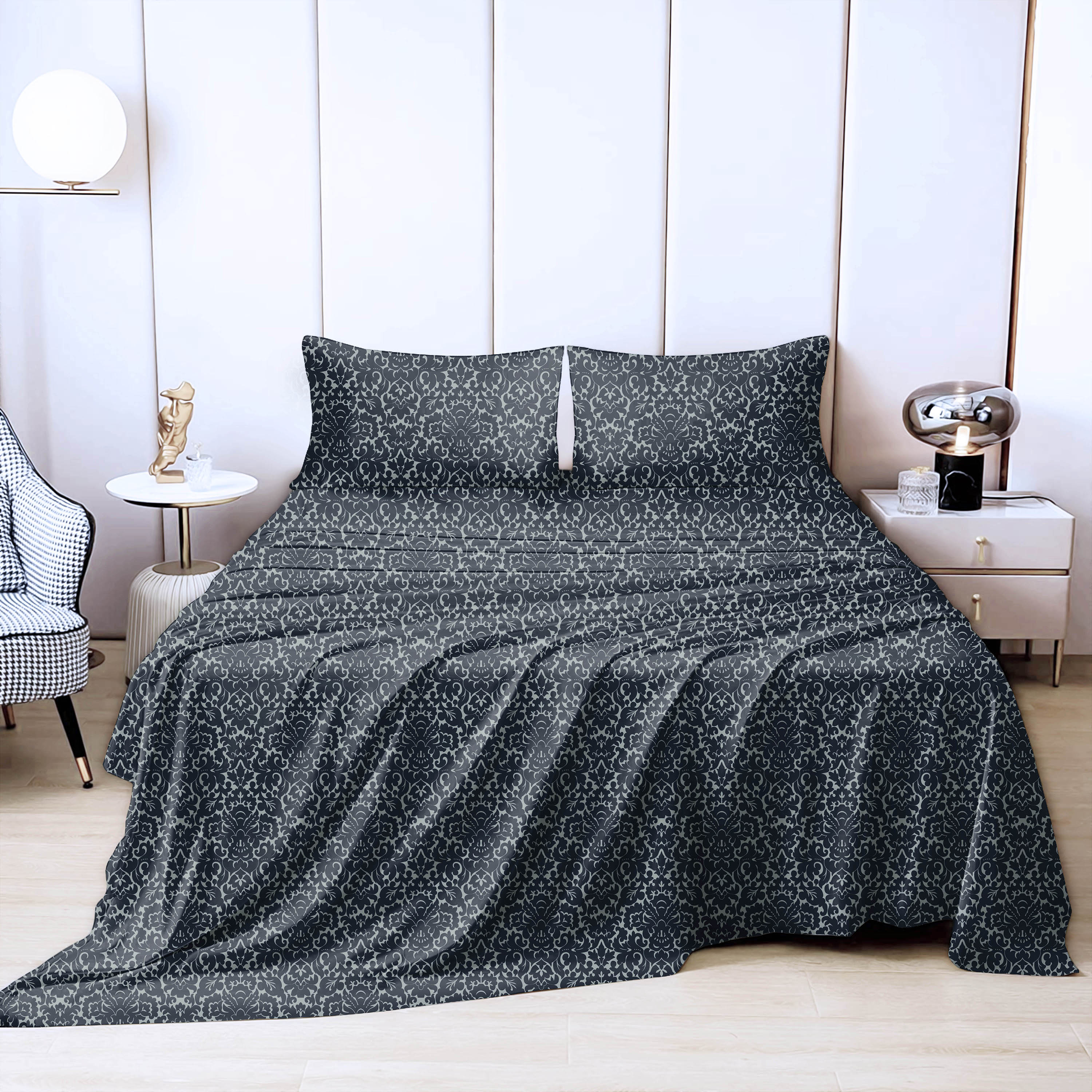 Casableu Microfiber Sydney Dark Blue Bedcover for Double Bed with 2 Pillow Covers King Size (104" X 90")