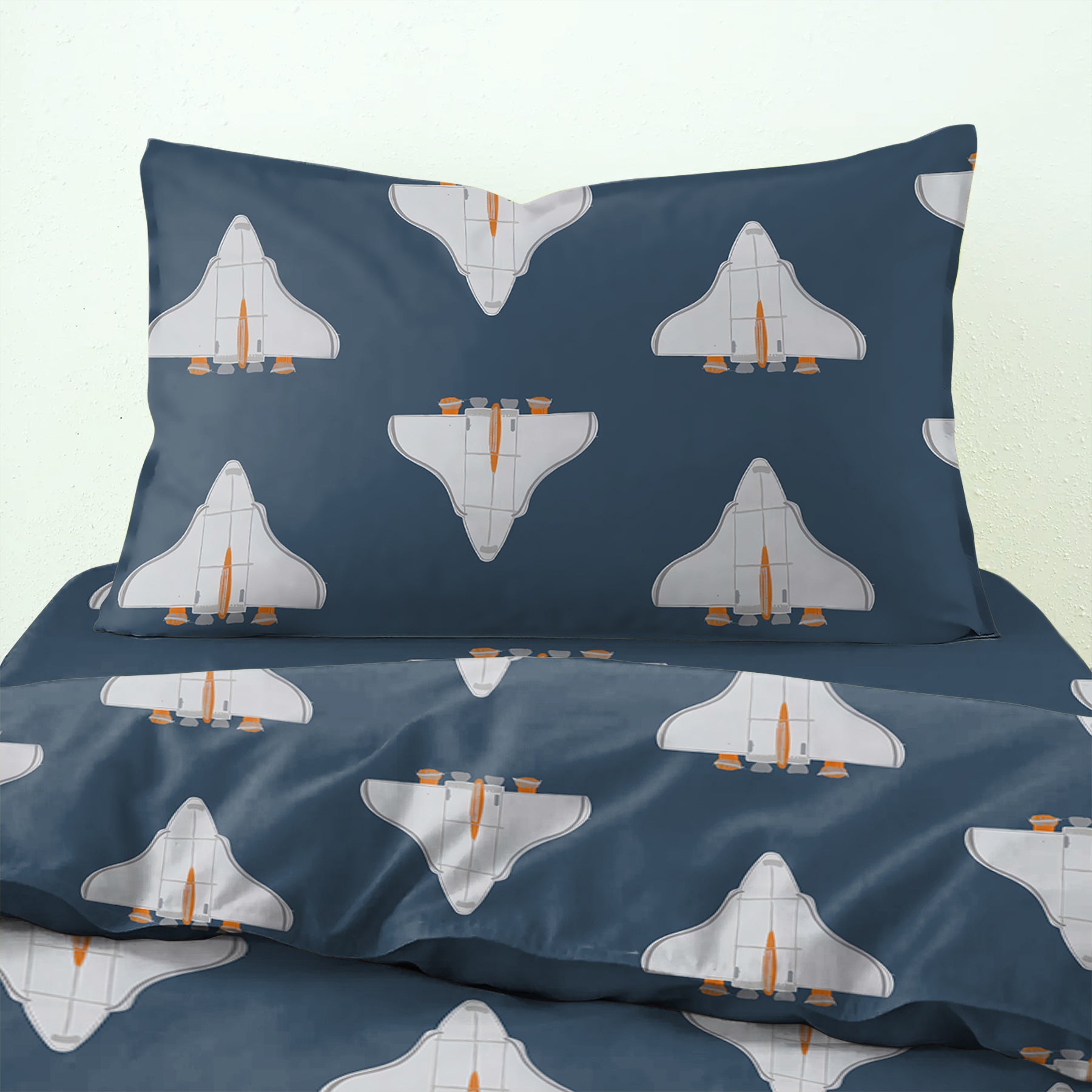 CASABLEU MICROFIBER JETS DARK GREY BLUE BEDCOVER FOR SINGLE BED WITH PILLOW COVERS KING SIZE (60" X 90")