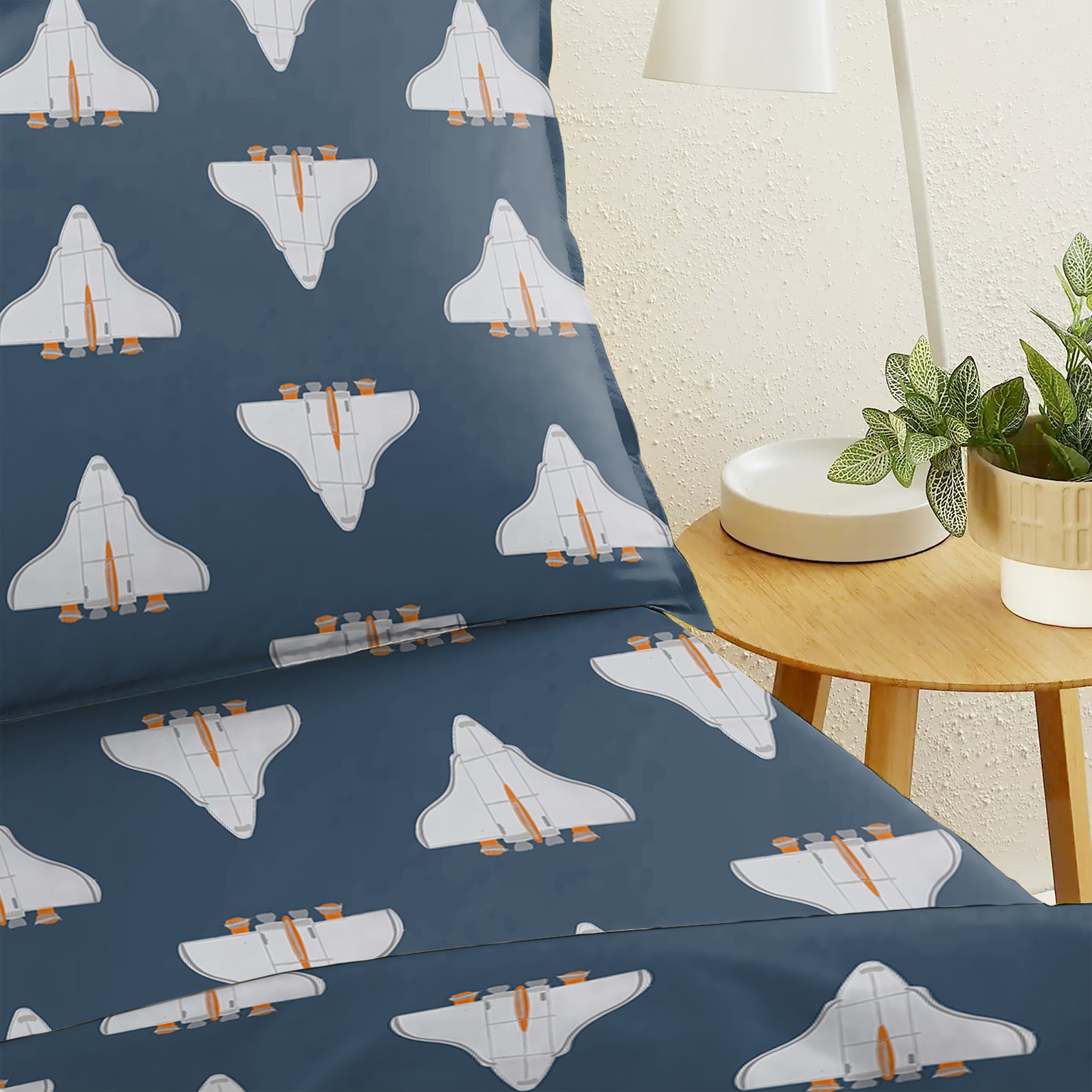 CASABLEU MICROFIBER JETS DARK GREY BLUE BEDCOVER FOR SINGLE BED WITH PILLOW COVERS KING SIZE (60" X 90")