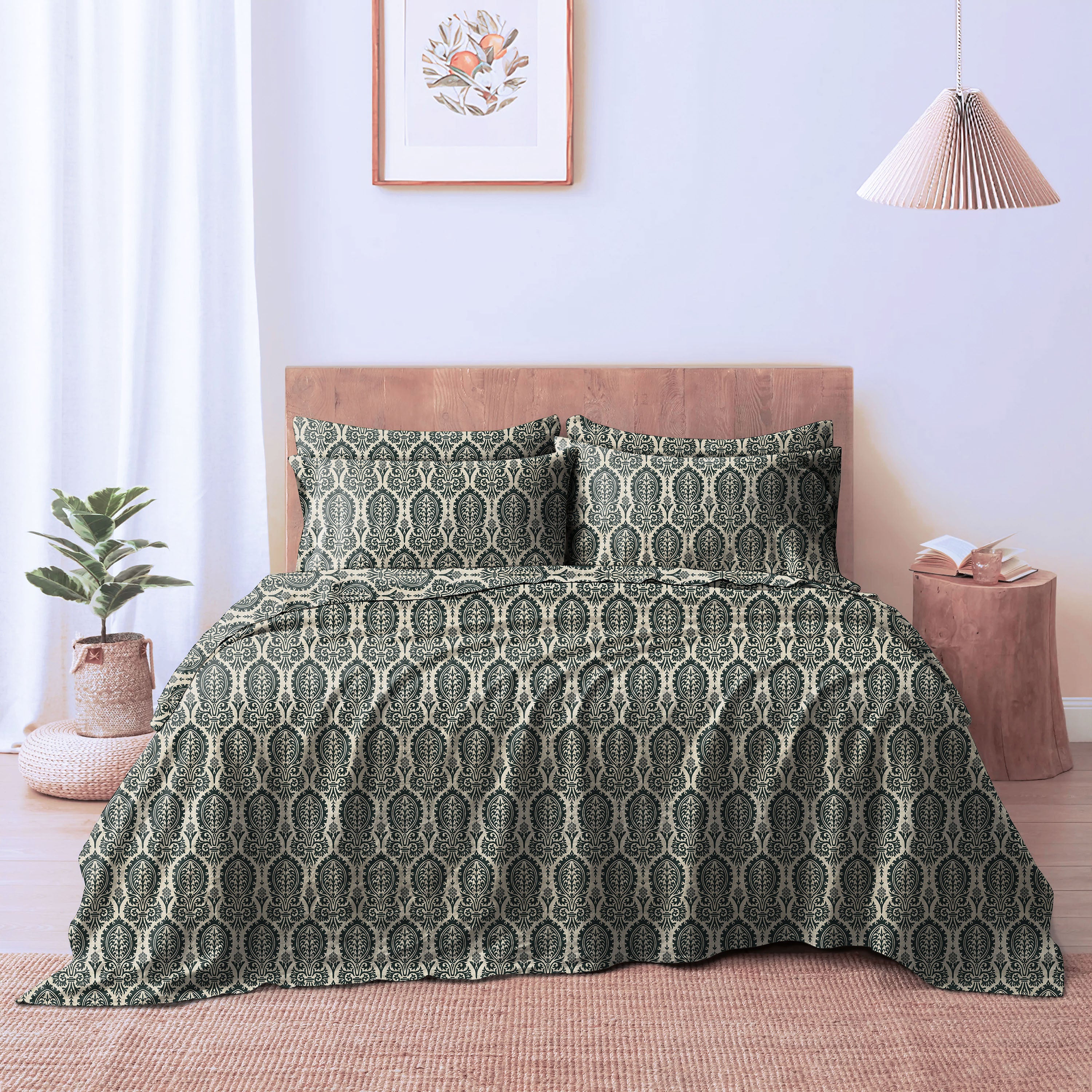 Manchester Dark Jungle GreenBedcover for Double Bed with 2 Pillow Covers King Size (104" X 90")