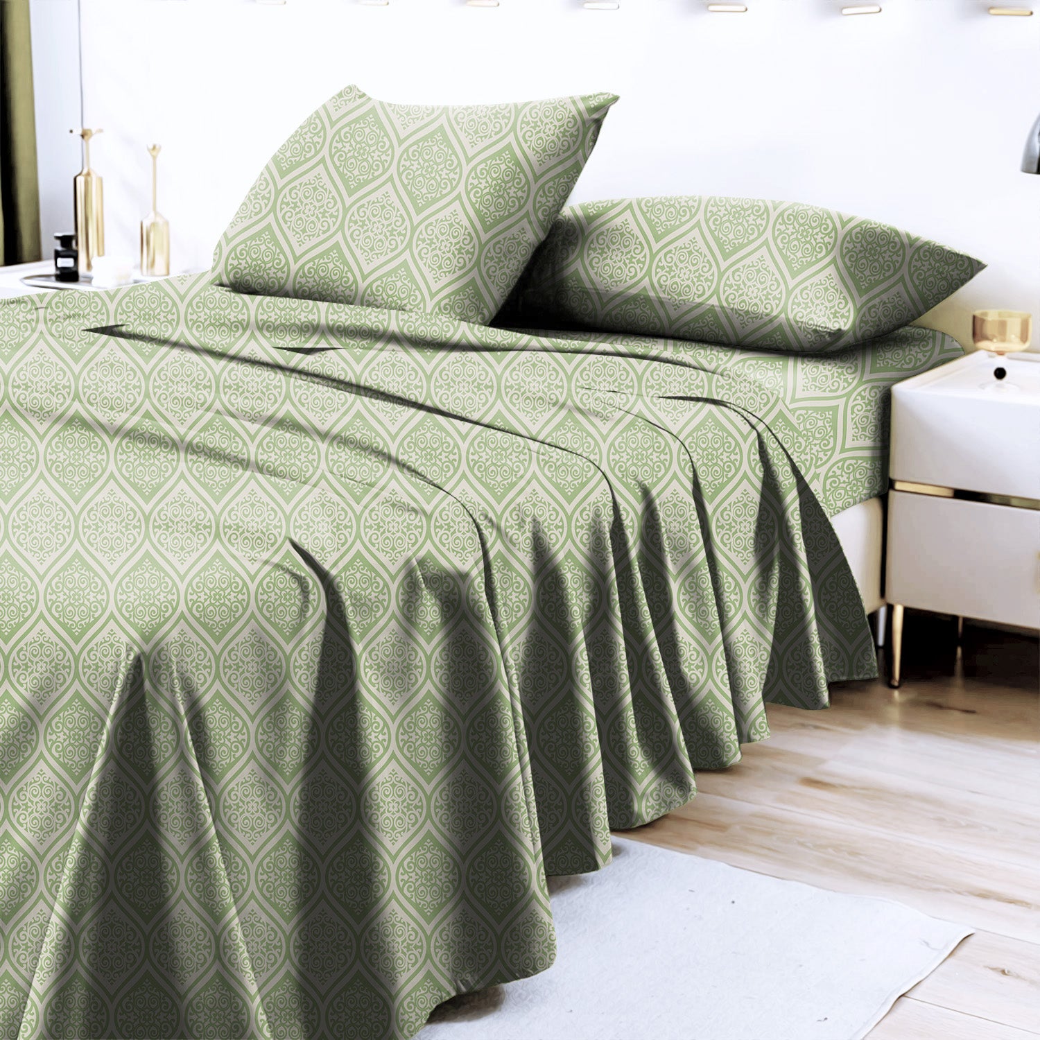 Manhattan Dark Sea Green Bedcover for Double Bed with 2 Pillow Covers King Size (104" X 90")