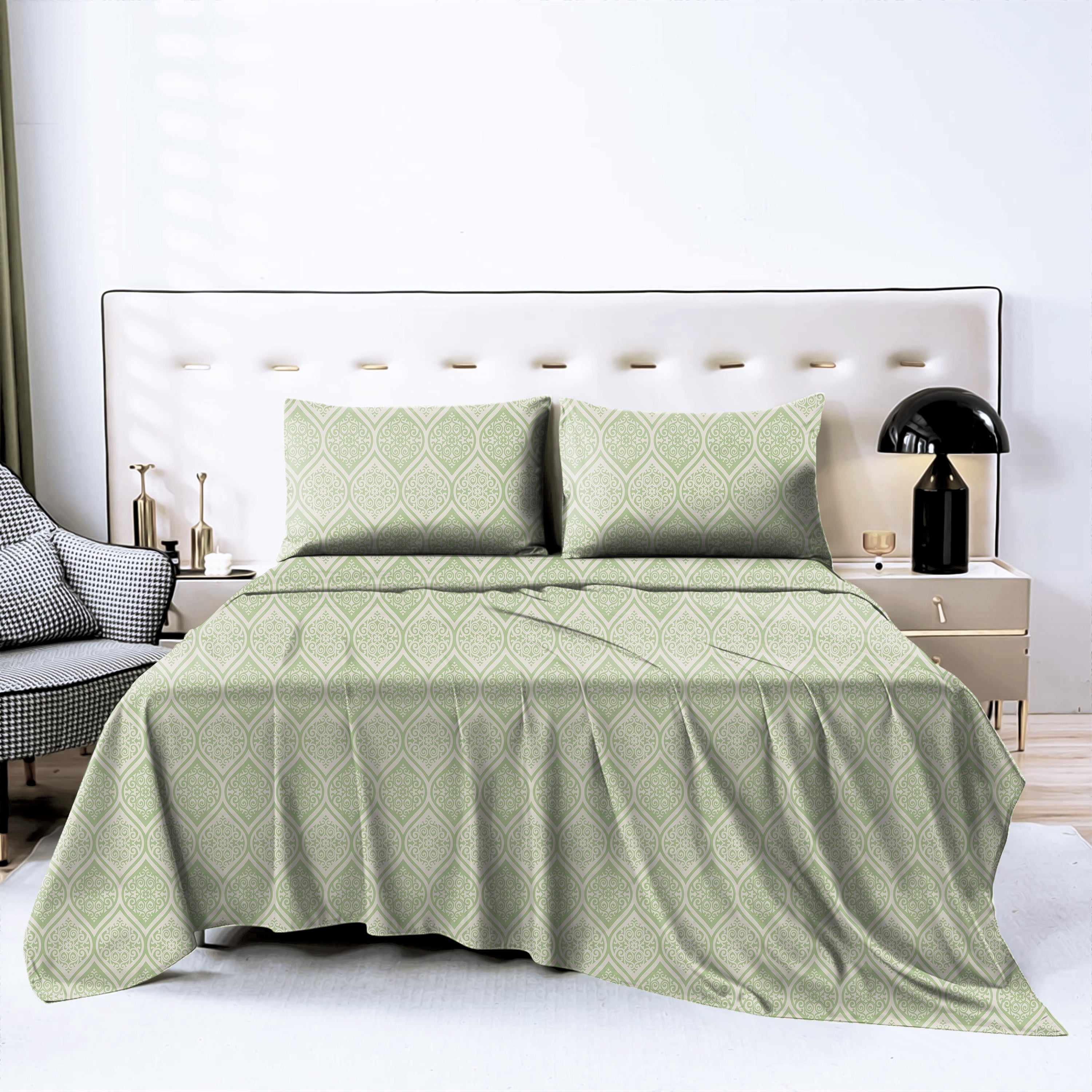 Manhattan Dark Sea Green Bedcover for Double Bed with 2 Pillow Covers King Size (104" X 90")