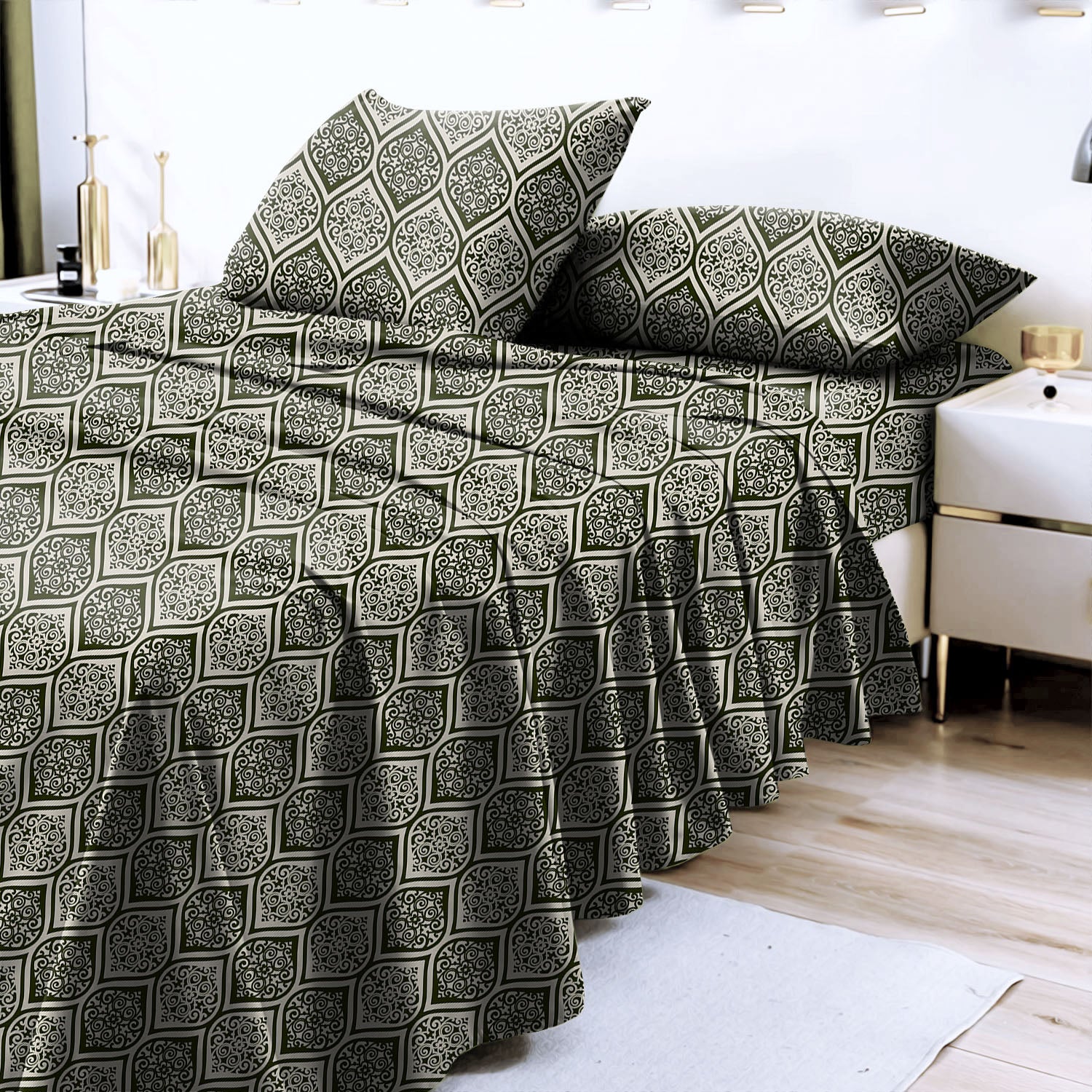 Manhattan Deep Forest Green Bedcover for Double Bed with 2 Pillow Covers King Size (104" X 90")