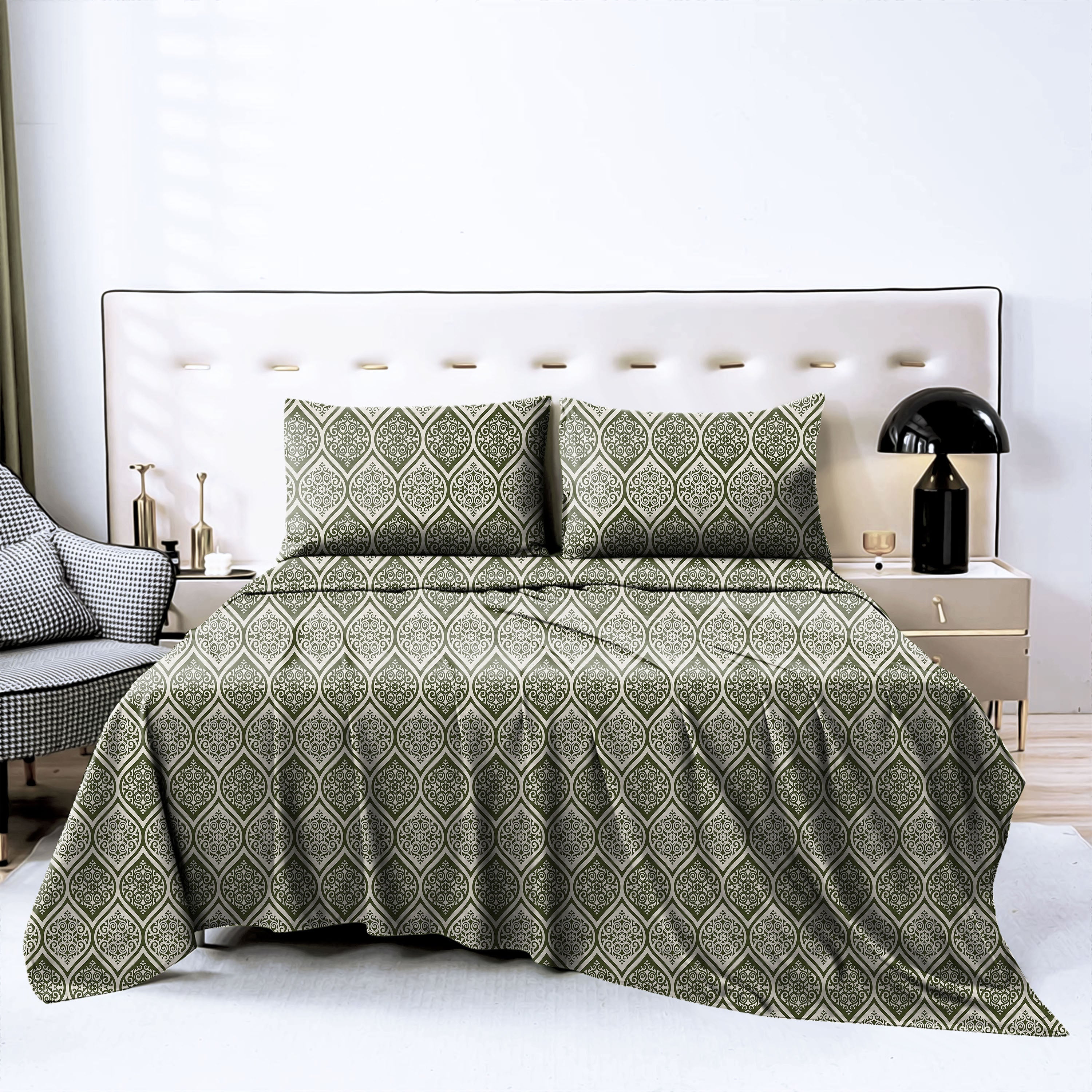 Manhattan Deep Forest Green Bedcover for Double Bed with 2 Pillow Covers King Size (104" X 90")