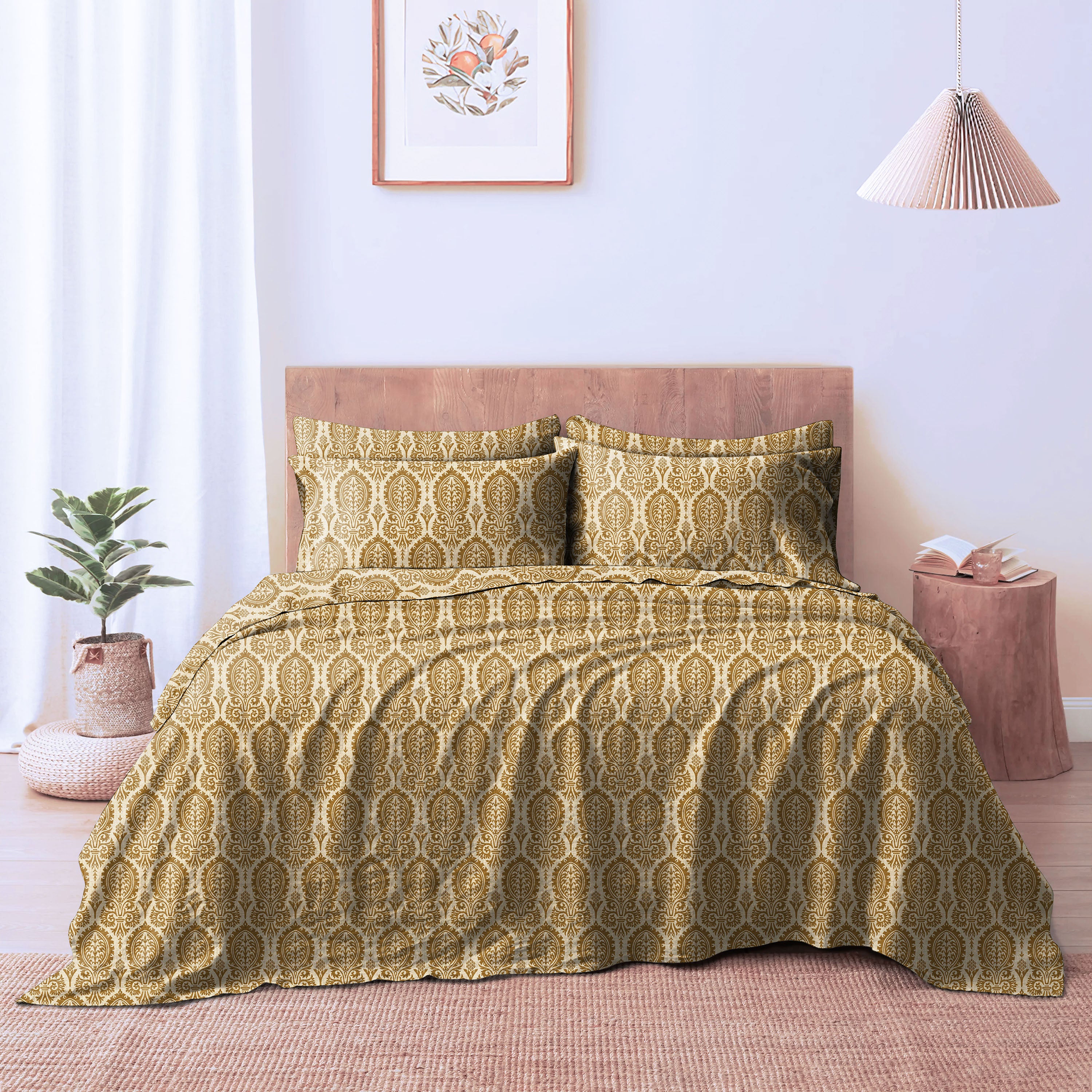 Manchester Dirt Brown Bedcover for Double Bed with 2 Pillow Covers King Size (104" X 90")