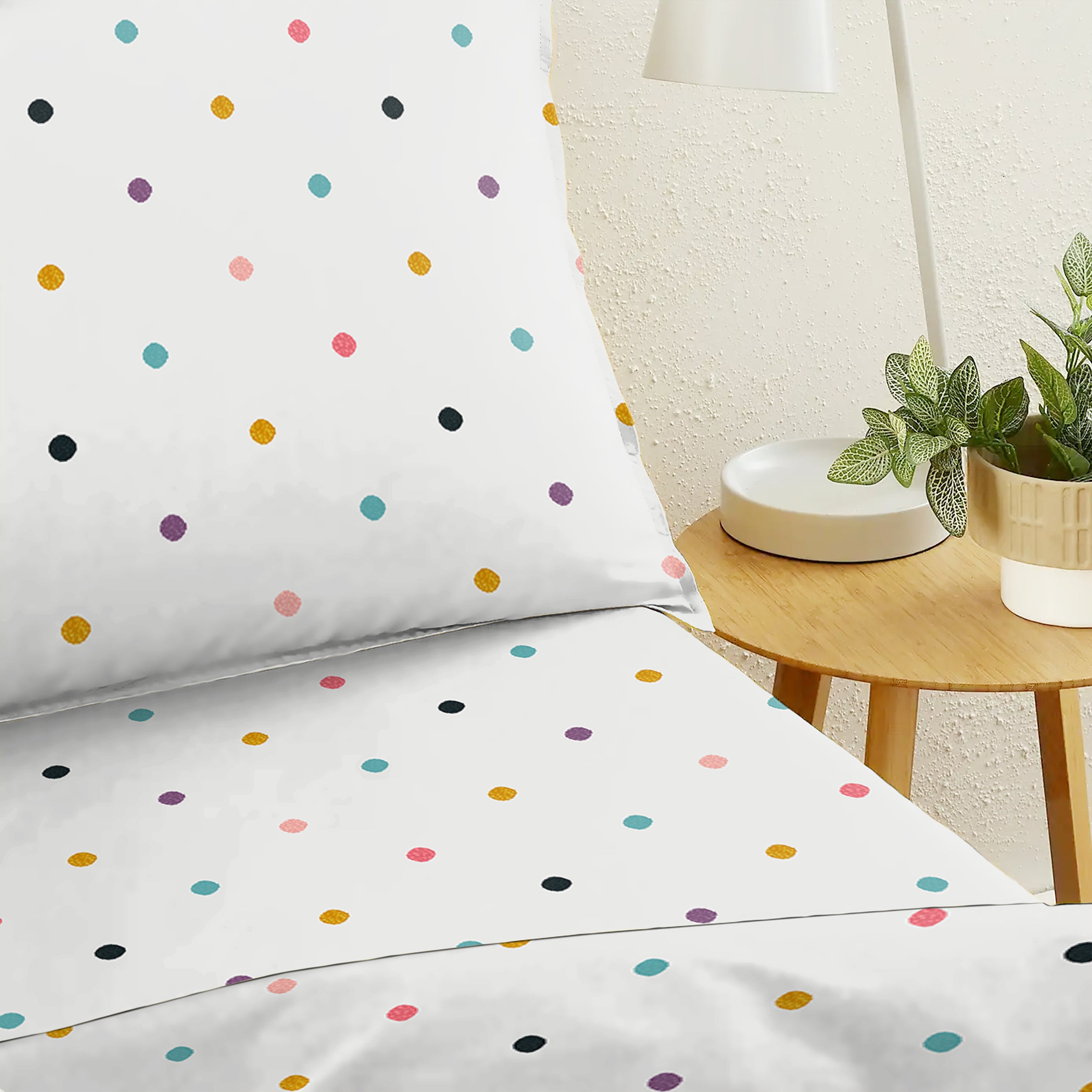 CASABLEU MICROFIBER DOT WHITE BEDCOVER FOR DOUBLE BED WITH PILLOW COVERS KING SIZE (60" X 90")