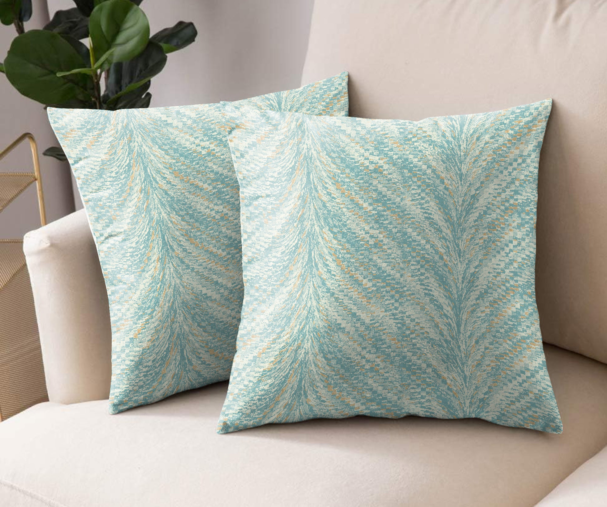 LUXOR DUCK EGG DIGITAL PRINTED CUSHION COVER (Pack of 2)