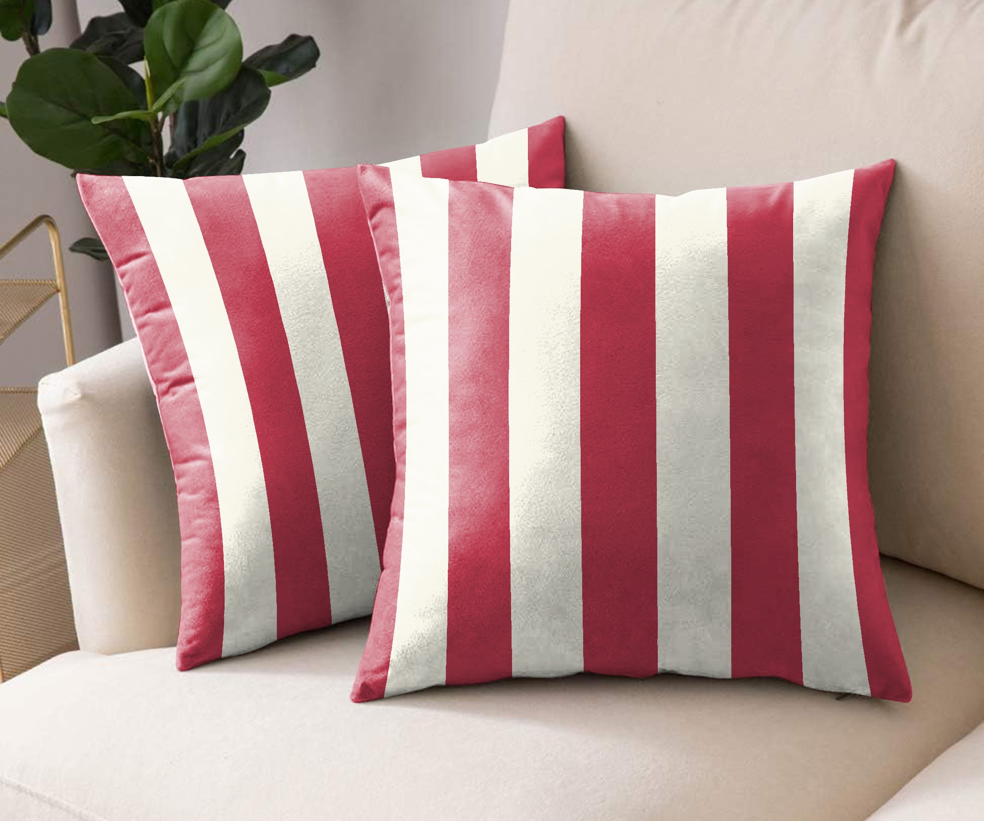 SPRING GALLERY BIG STRIPE DUSTY RED DIGITAL PRINTED CUSHION COVER (Pack of 2)