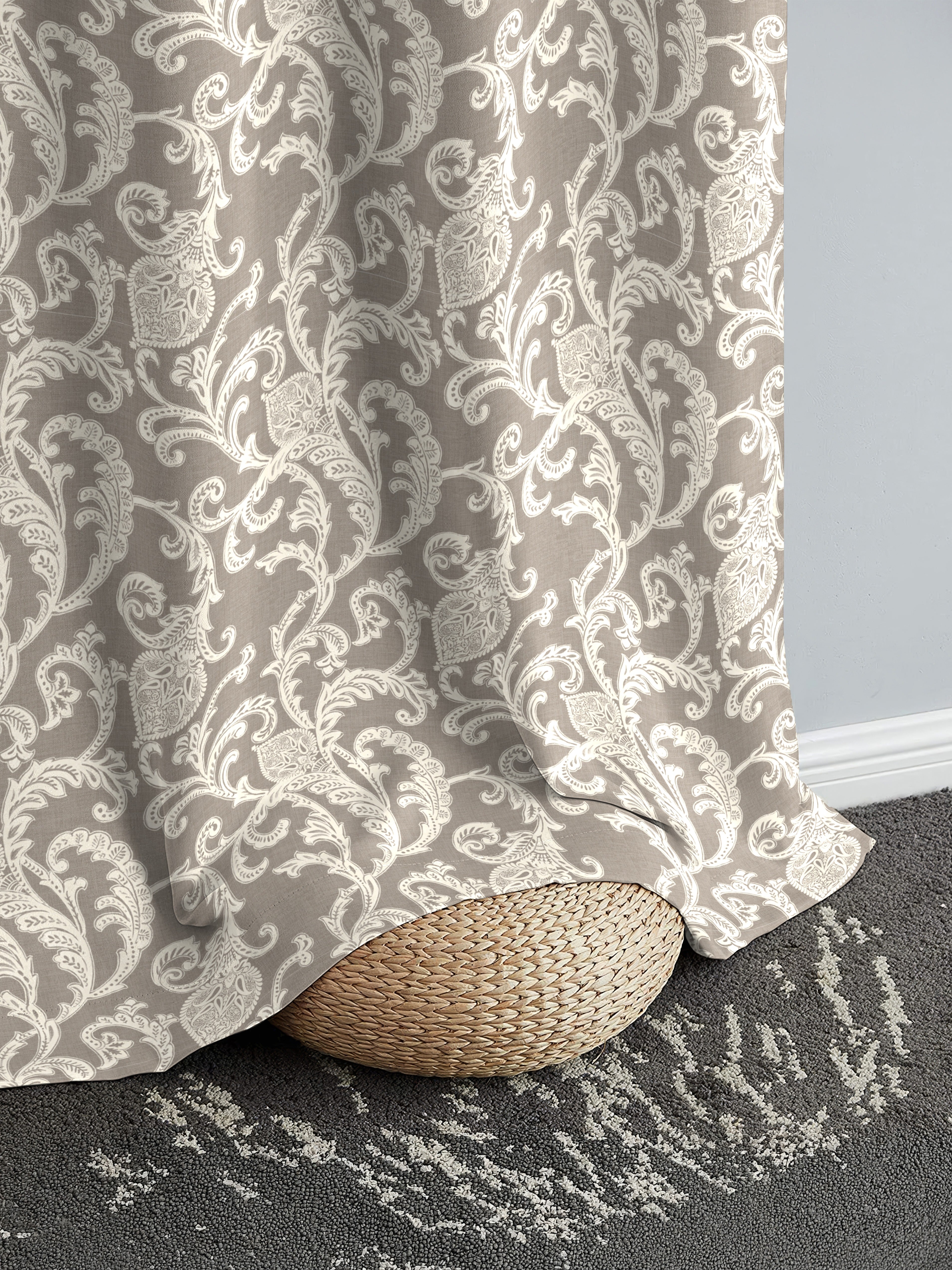 KOCHIN MATTY COFFEE PRINTED ROOM DARKENER/100% BLACKOUT CURTAIN