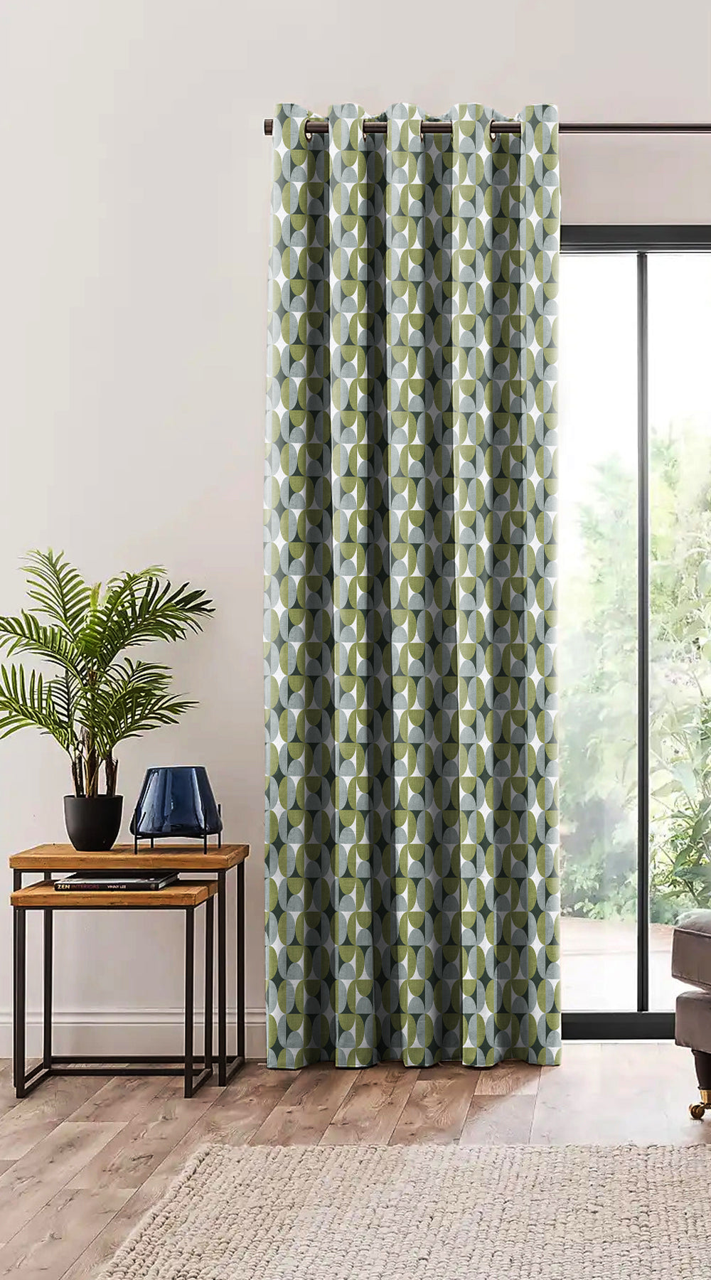 ILLUSION CIRCLE BLACKOUT CURTAIN OLIVE/GREY
